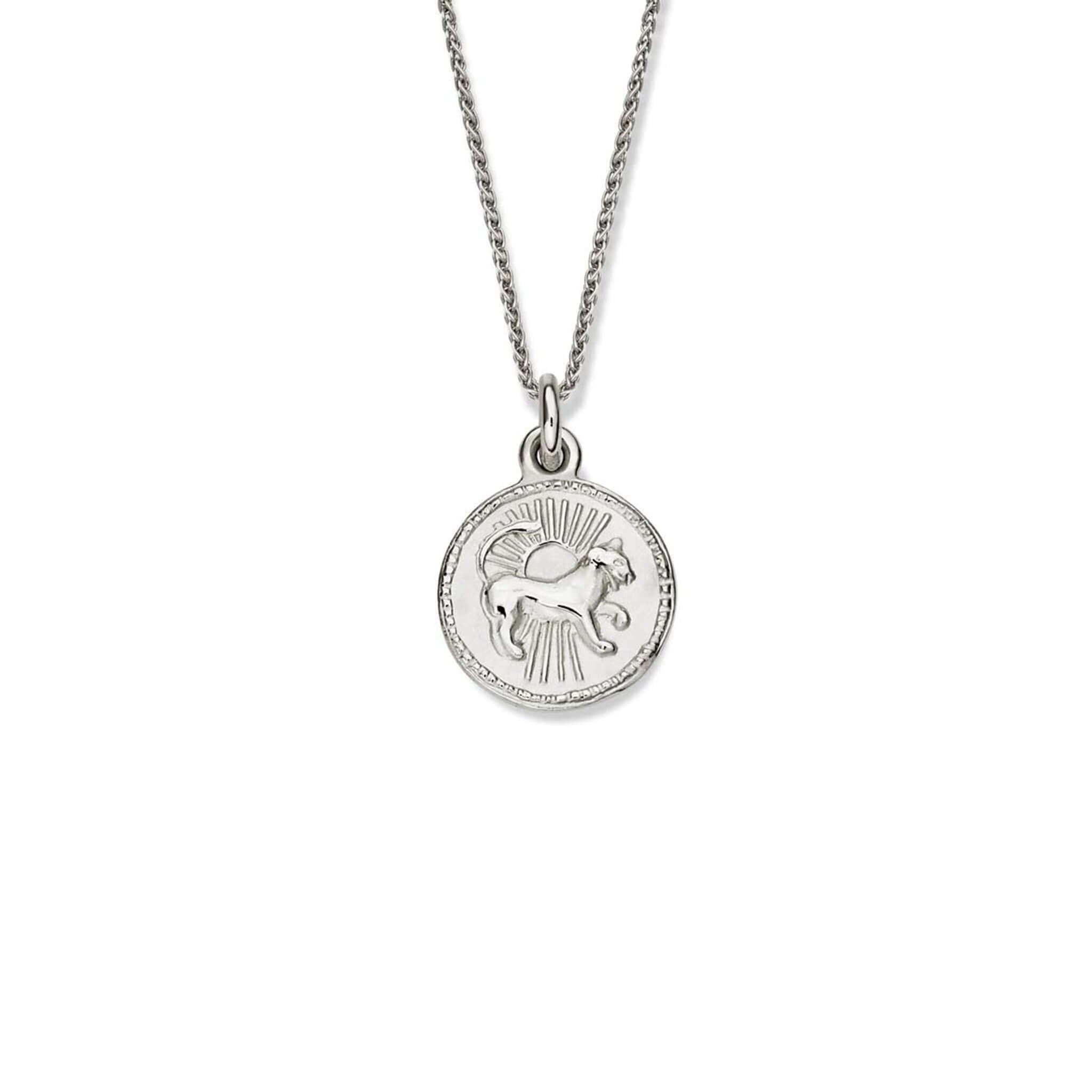 Hand Engraved Silver Leo Zodiac Pendant with July Ruby Birthstone 2024