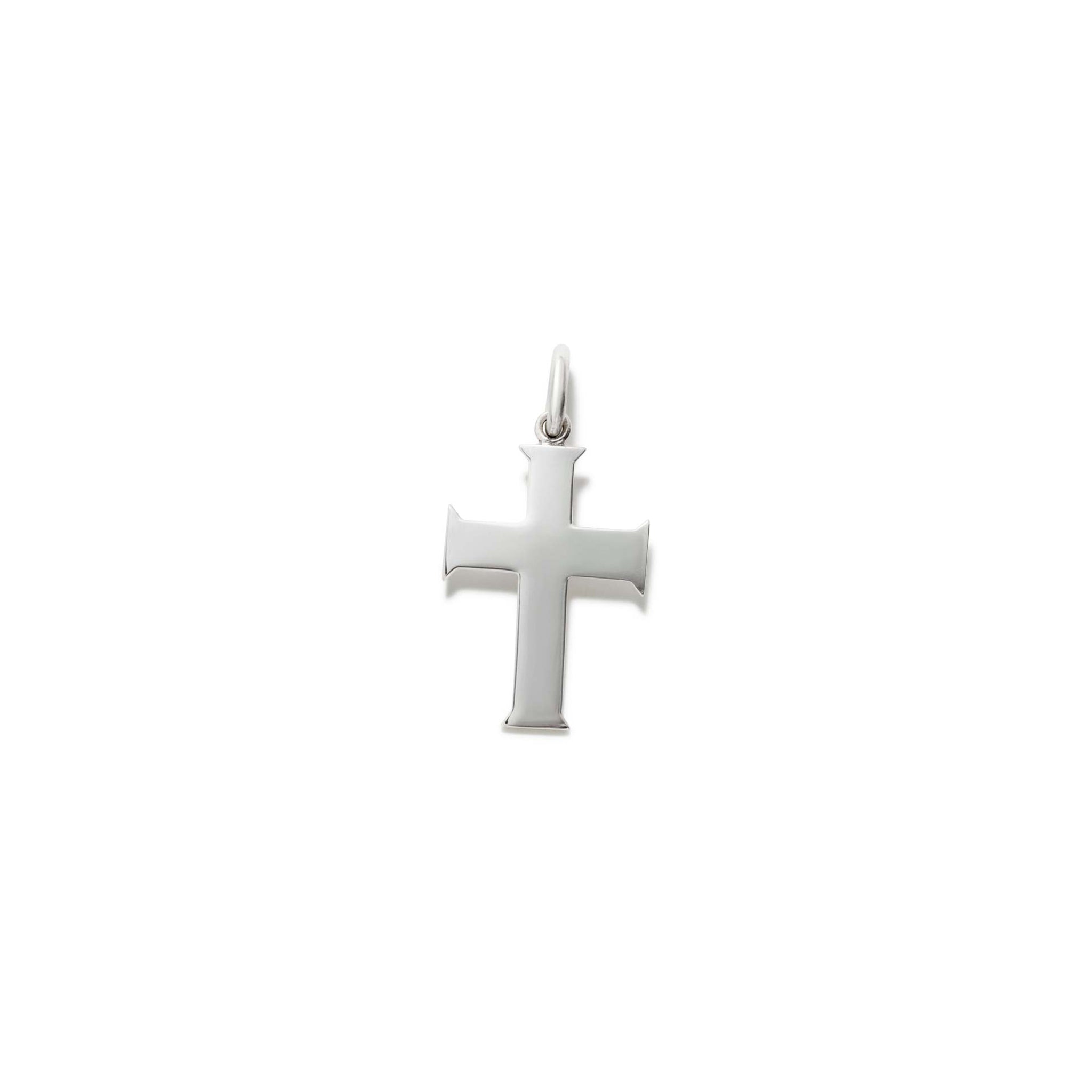 Handcrafted sterling silver cross necklace pendant featuring a loop for chain attachment.