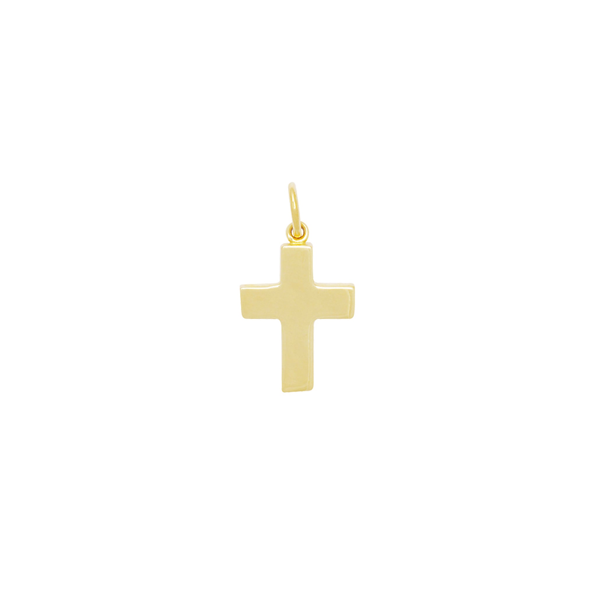 Handcrafted yellow gold cross necklace pendant featuring a loop for chain attachment.