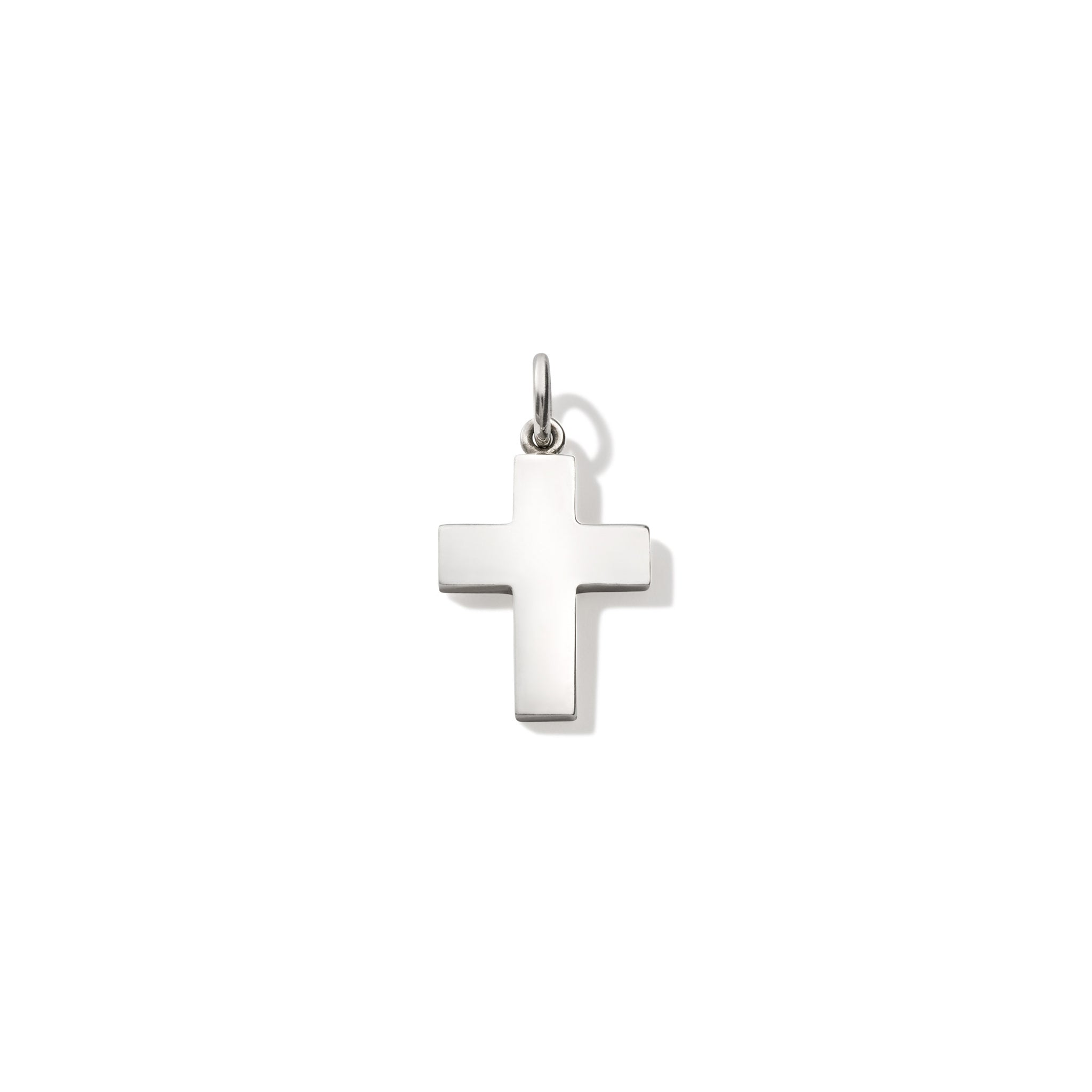 Handcrafted sterling silver cross necklace pendant featuring a loop for chain attachment.