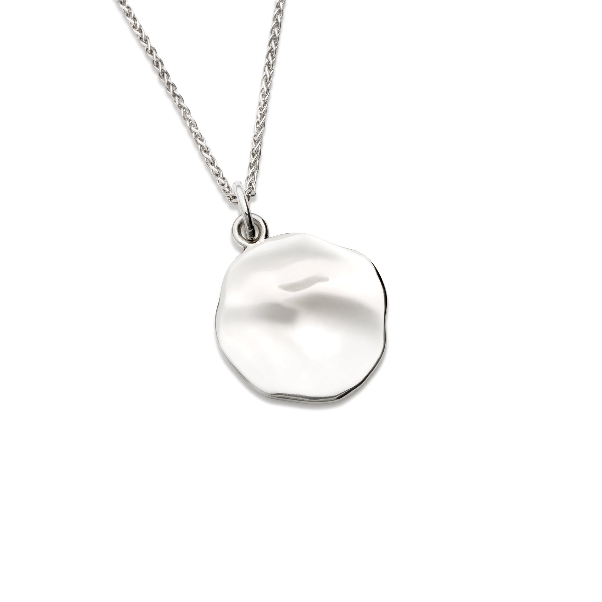 Handcrafted sterling silver plain necklace pendant featuring a pebble texture.