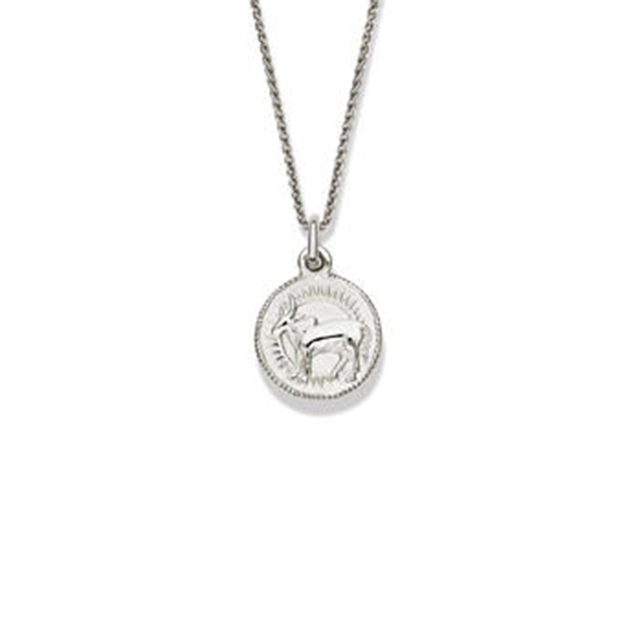 Handcrafted round sterling silver necklace pendant engraved with the zodiac taurus.