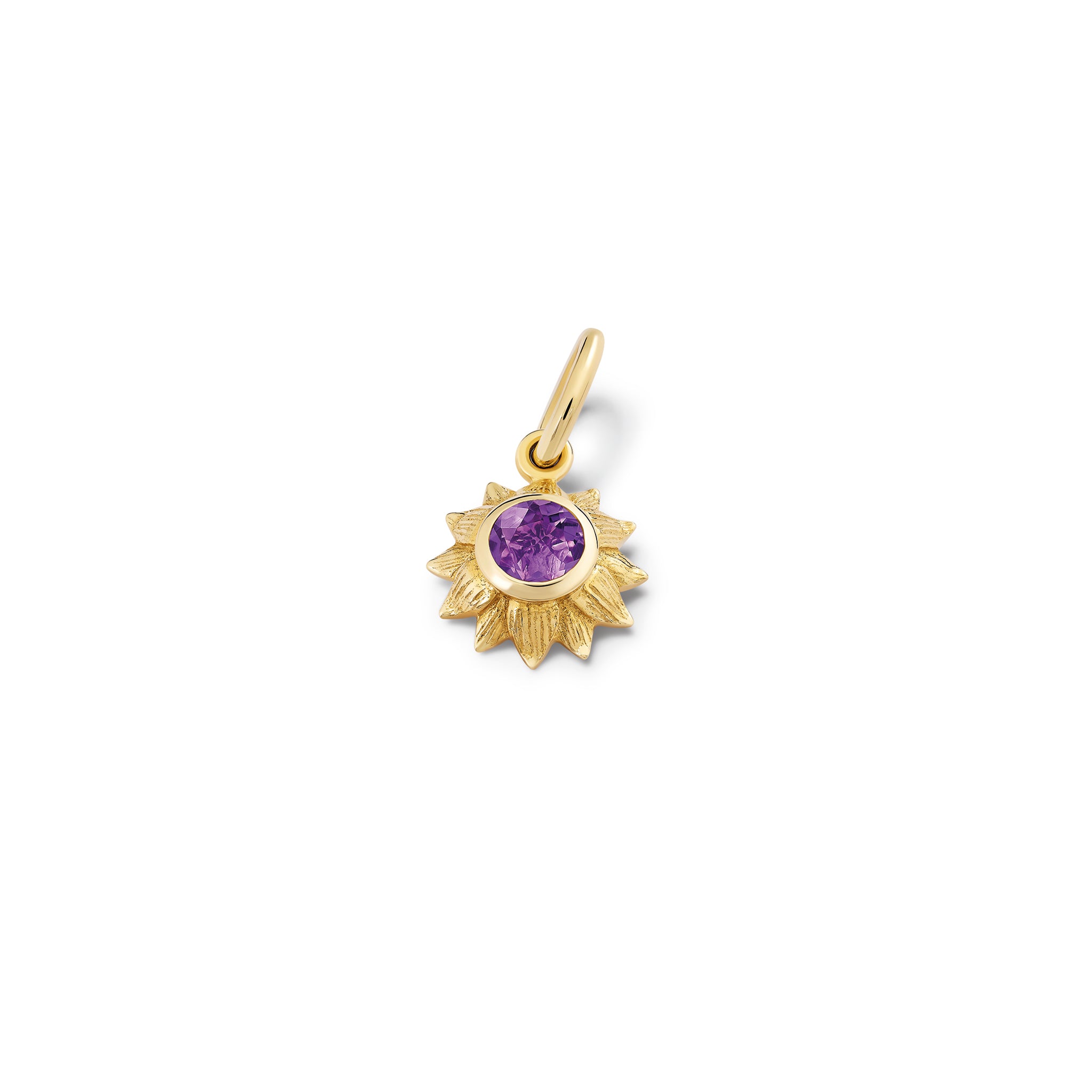 Sunflower Necklace Pendant Yellow Gold - Amethyst