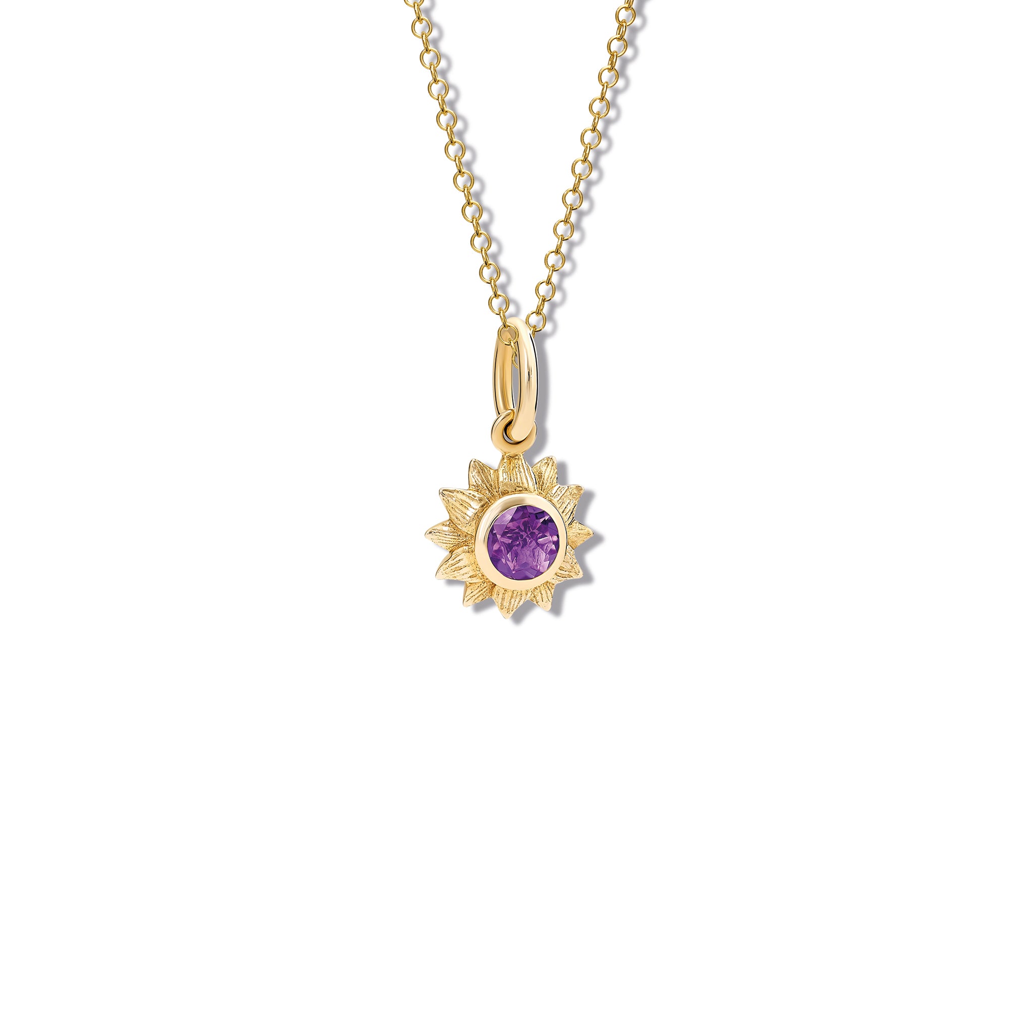 Sunflower Necklace Pendant Yellow Gold - Amethyst