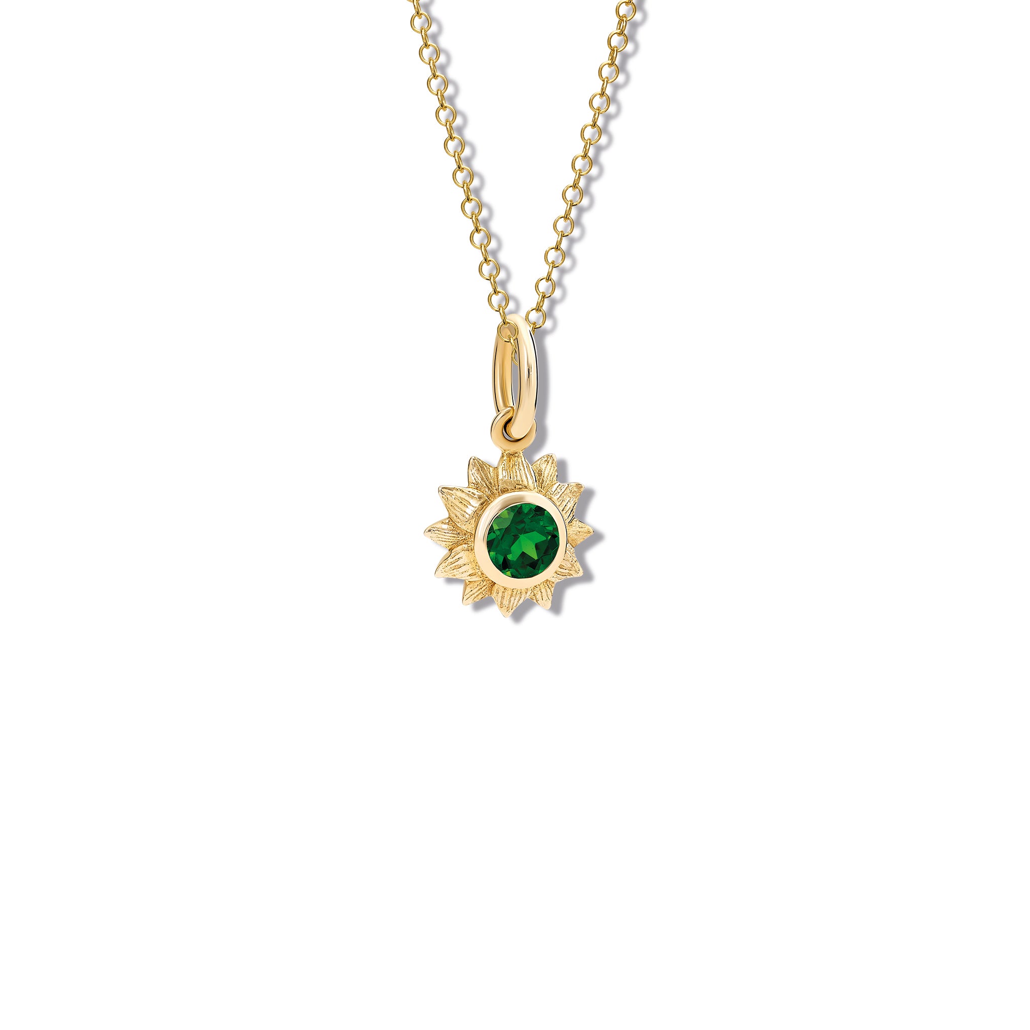 Sunflower Necklace Pendant Yellow Gold - Chrome Diopside