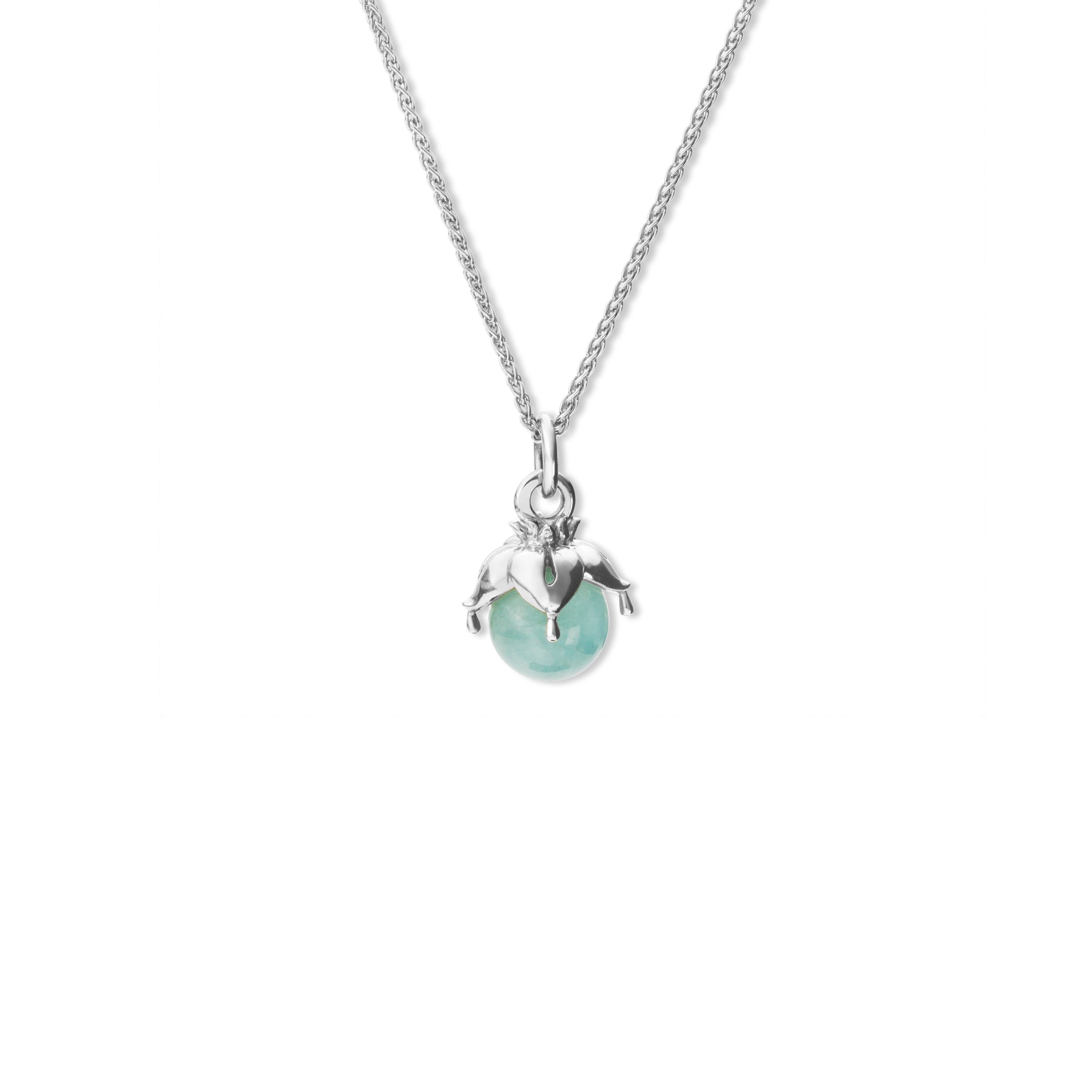 Handcrafted sterling silver necklace with aquamarine bead, birthstone for March.