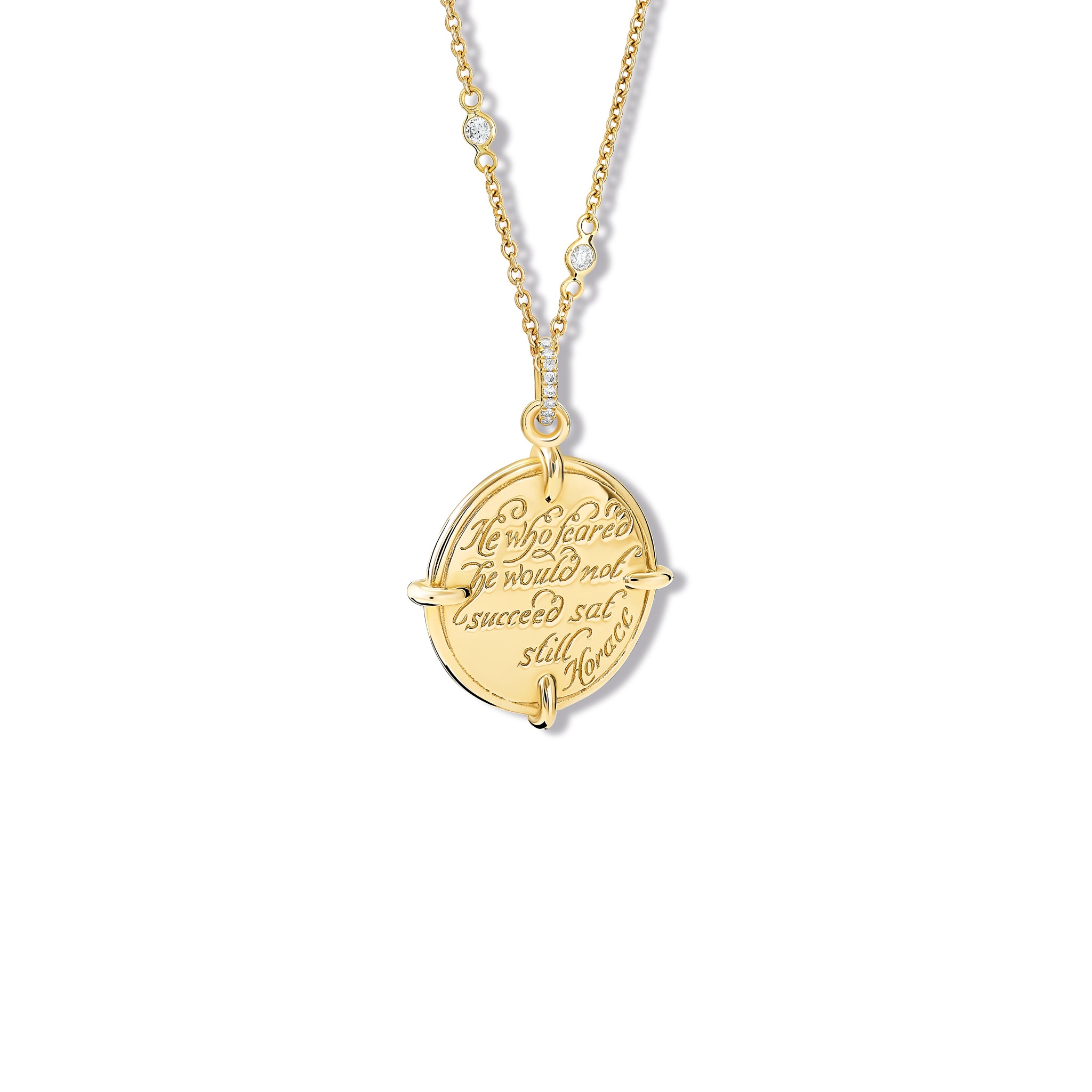 He Who Feared Quote Pendant Yellow Gold - Diamond Pavé