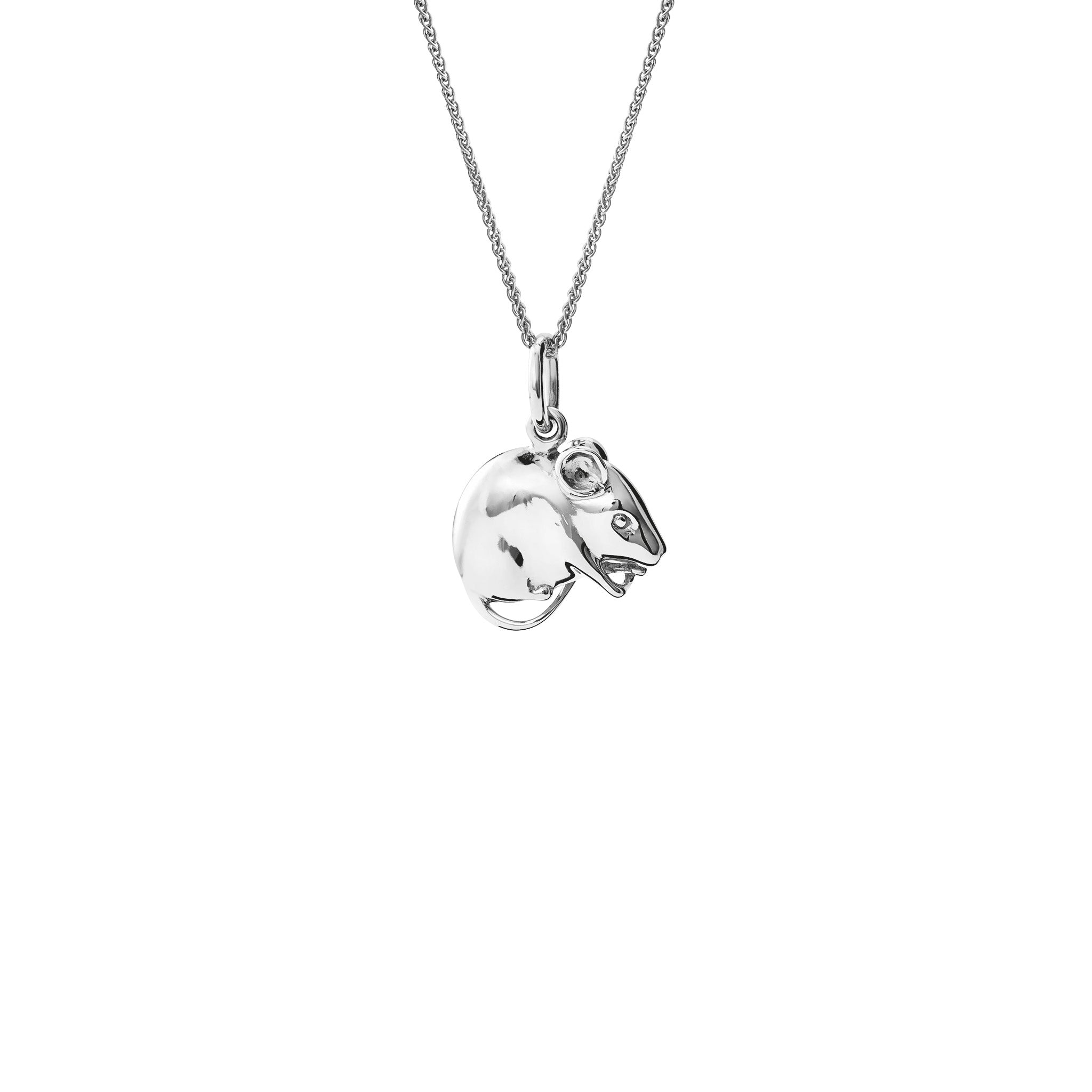 Handcrafted sterling silver mouse shaped necklace pendant.