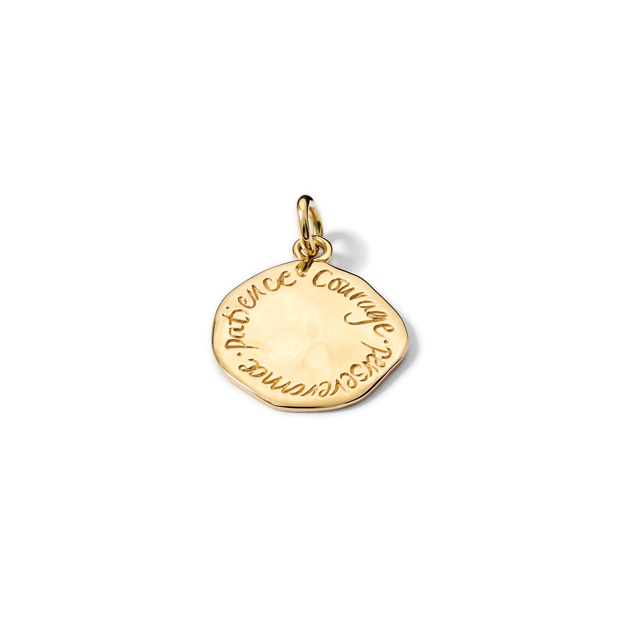 Courage, Perseverance, Patience Quote Pendant 18ct Yellow Gold