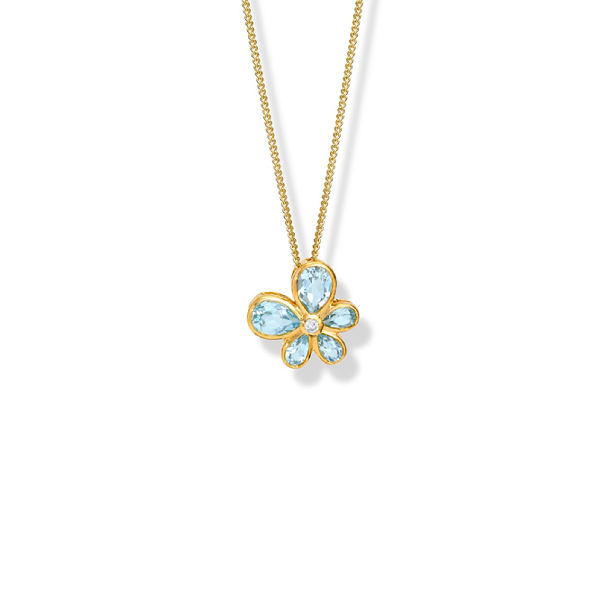 Viola Small Necklace Pendant Yellow Gold - Blue Topaz & Diamond