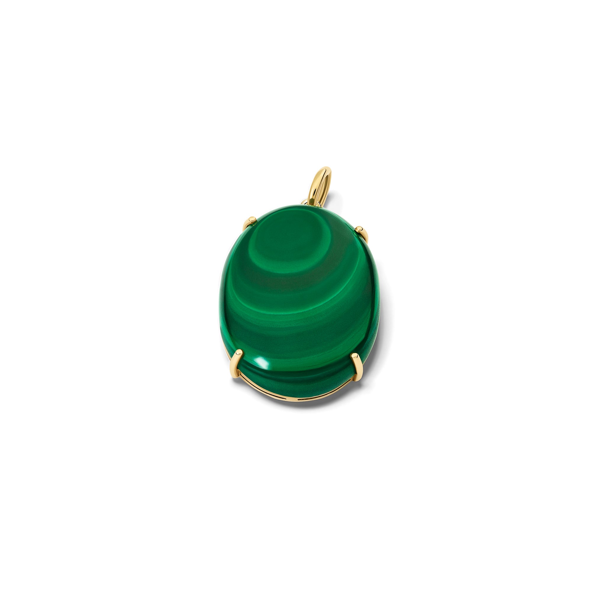 Handcrafted yellow gold necklace pendant with a large round central malachite.