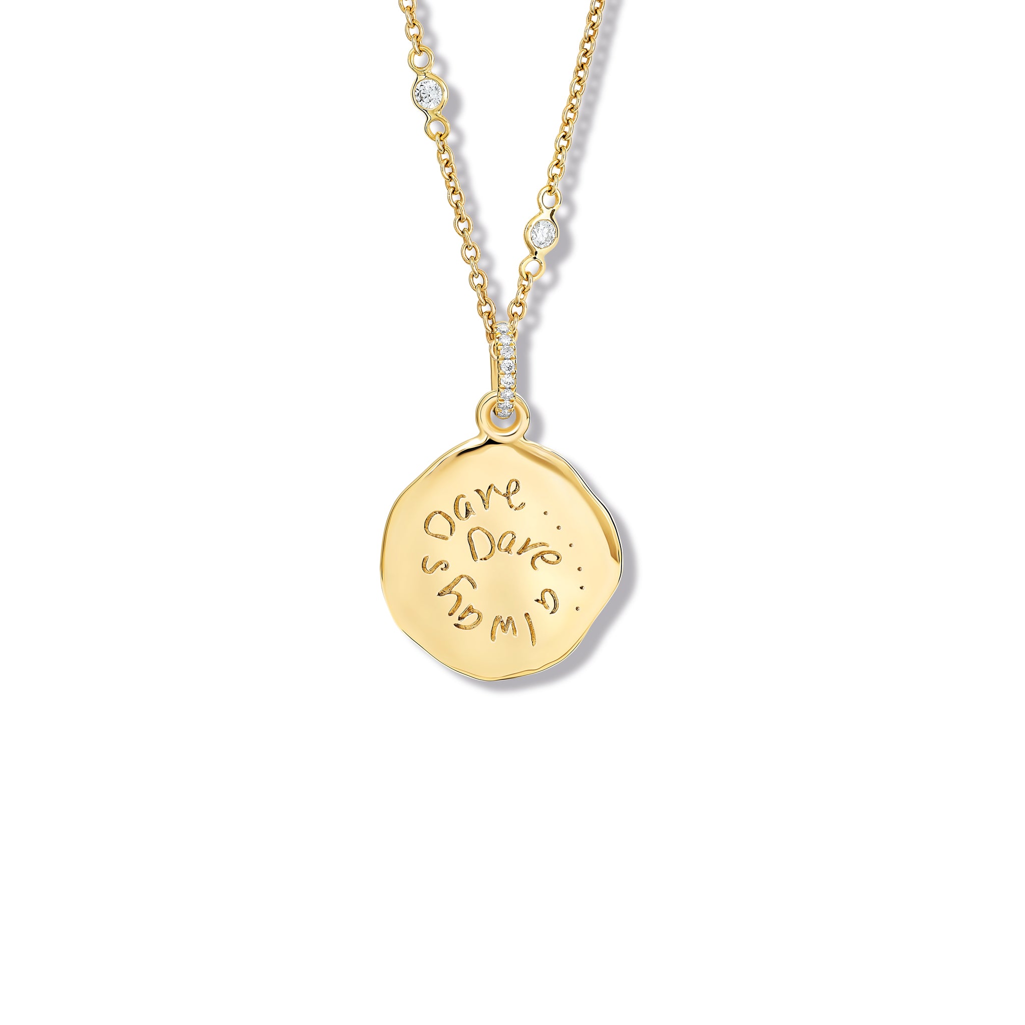 Dare, Always Dare Quote Pendant Yellow Gold - Diamond Pavé