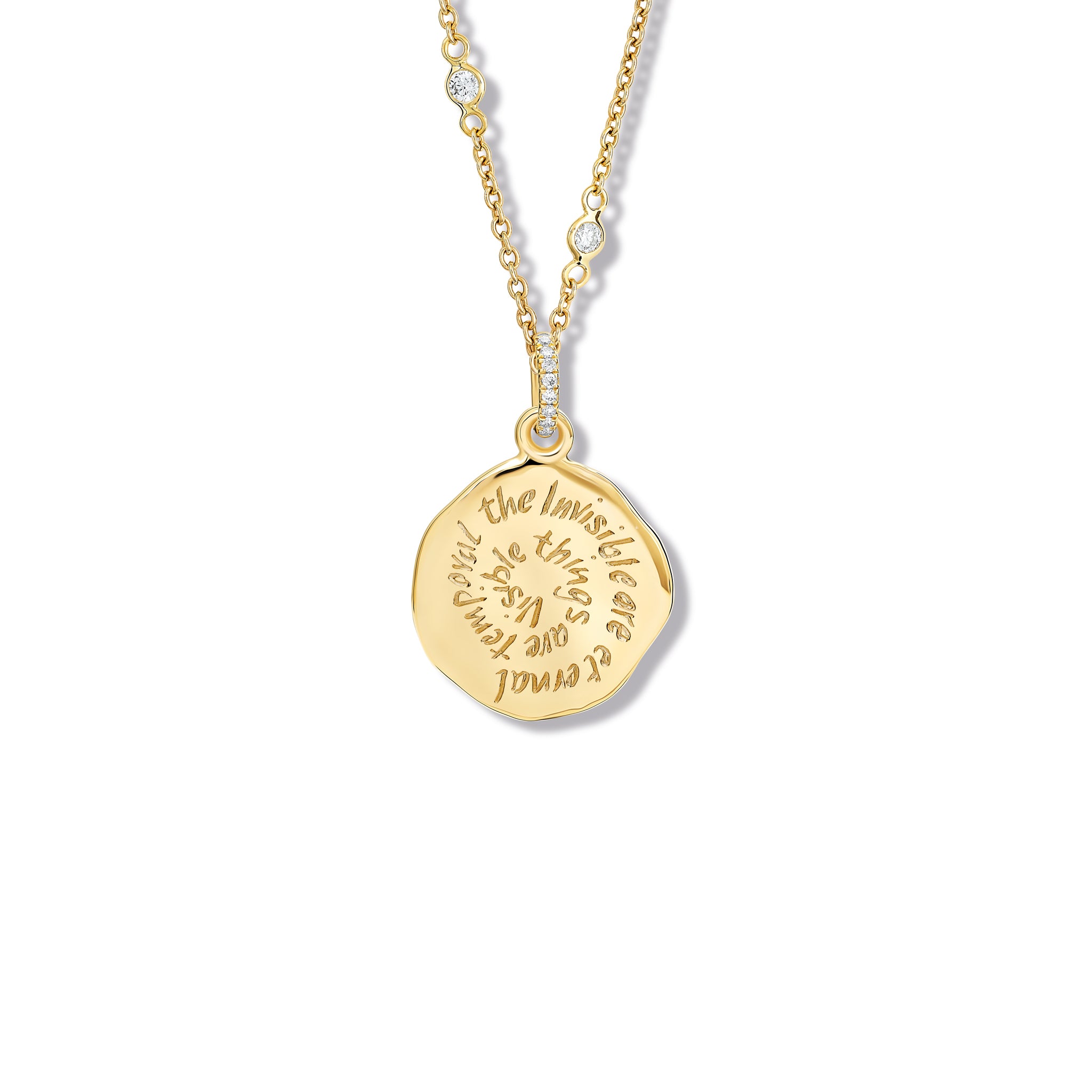 Visible Things Are Temporal Quote Pendant Yellow Gold - Diamond Pavé
