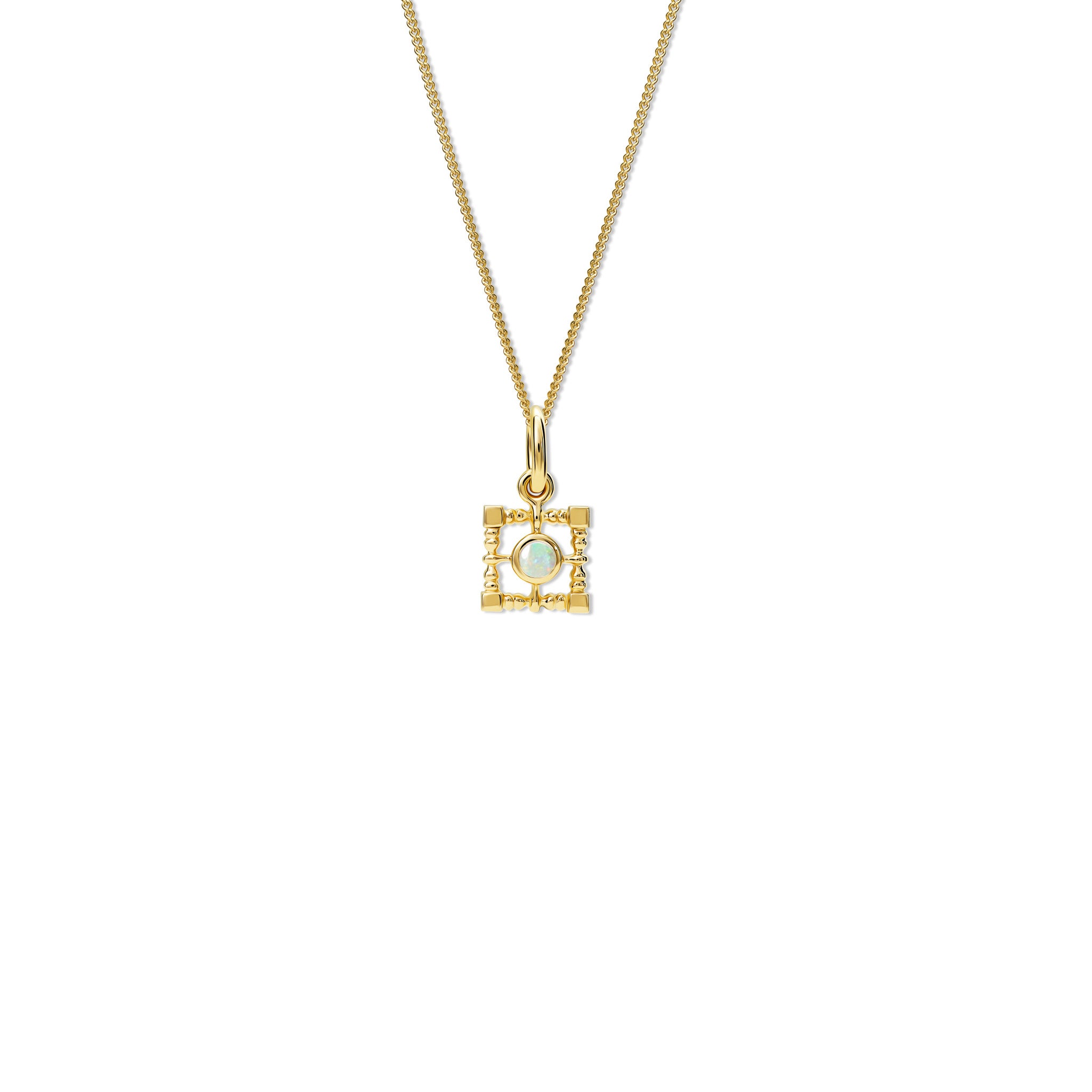 Mashrabiya Trellis Square Necklace Pendant Yellow Gold - Opal