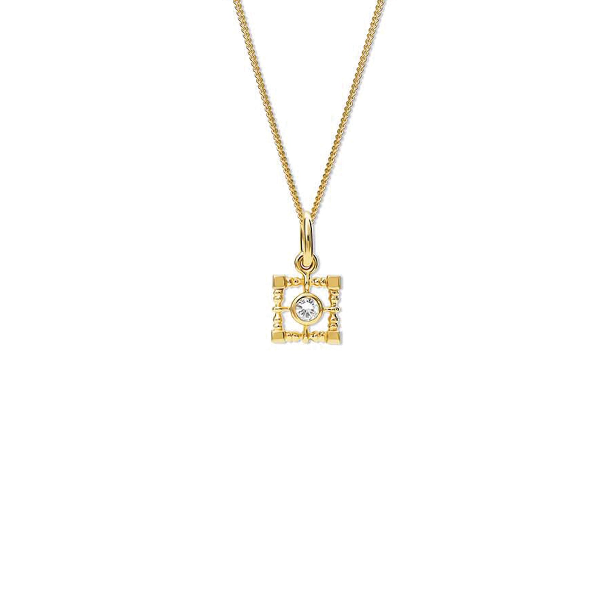 Mashrabiya Trellis Square Necklace Pendant Yellow Gold - Diamond
