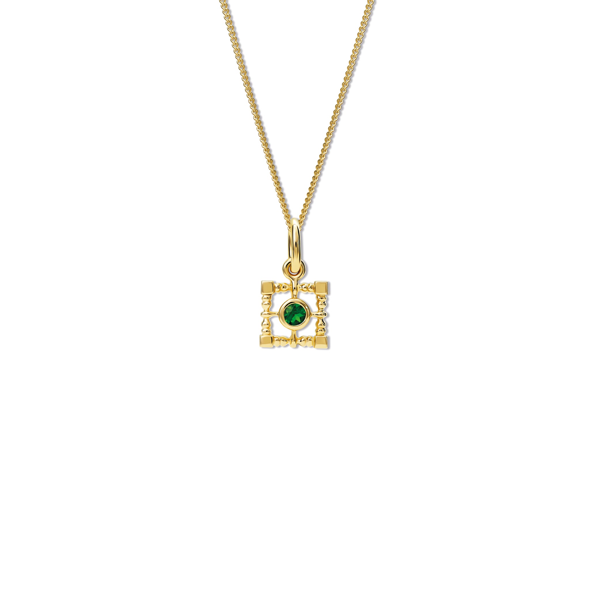 Mashrabiya Trellis Necklace Pendant Yellow Gold - Chrome Diopside & Diamond