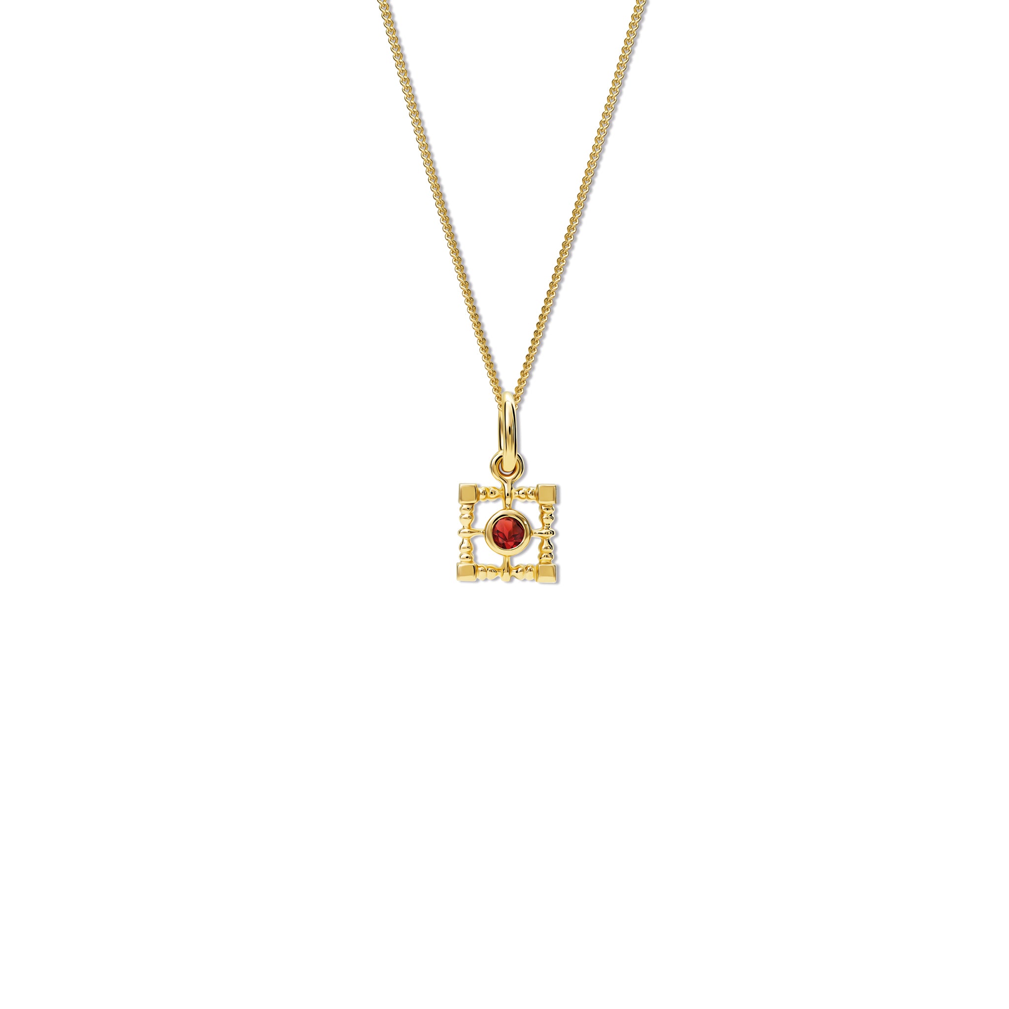 Mashrabiya Trellis Square Necklace Pendant Yellow Gold - Garnet