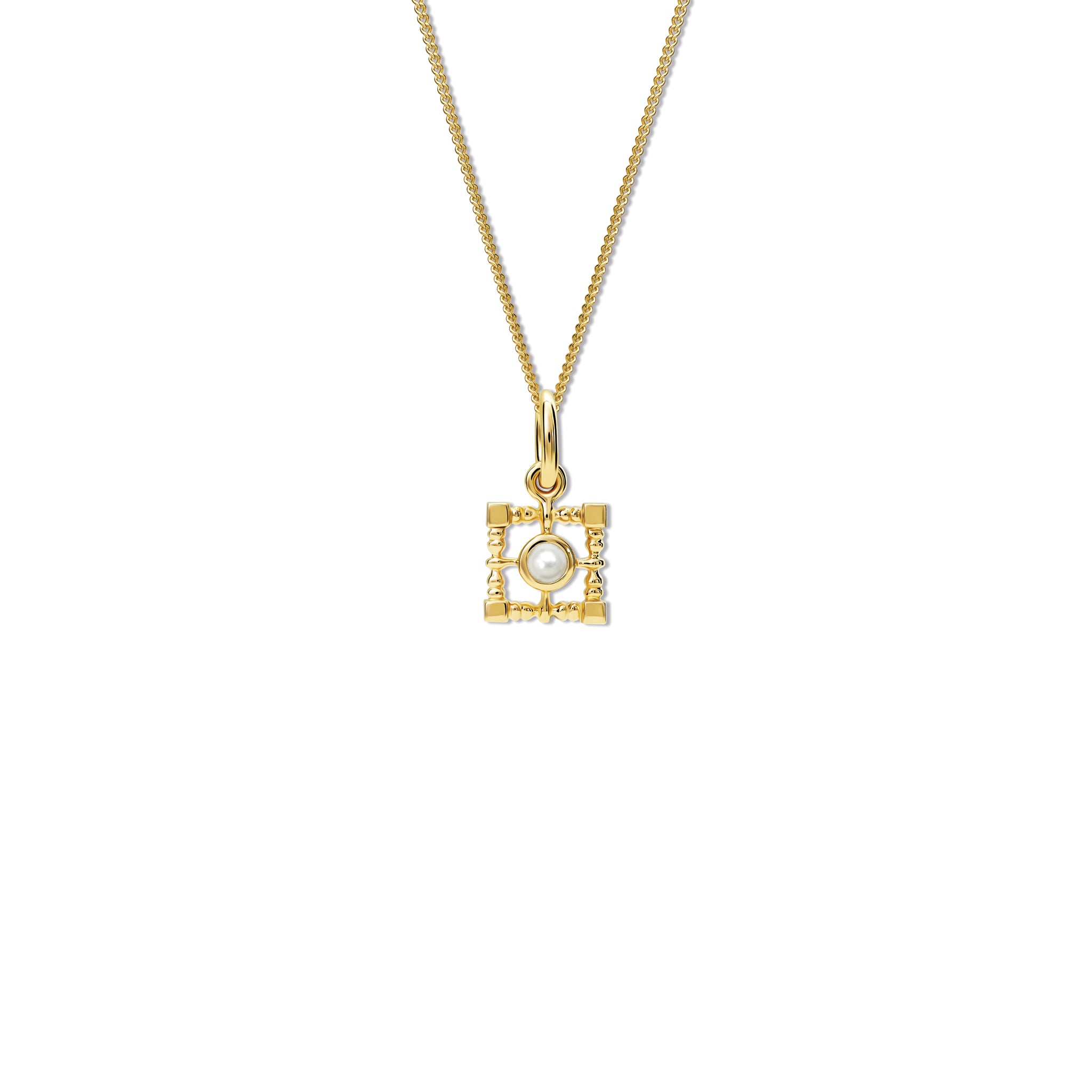 Mashrabiya Trellis Square Necklace Pendant Yellow Gold - Pearl