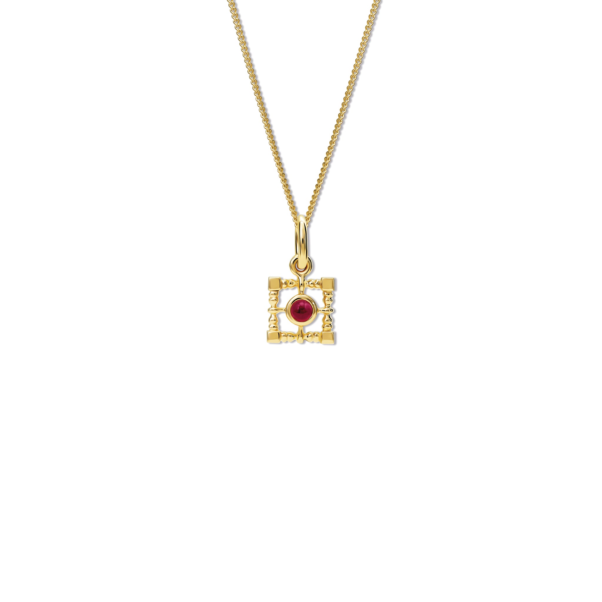 Mashrabiya Trellis Square Necklace Pendant Yellow Gold - Ruby