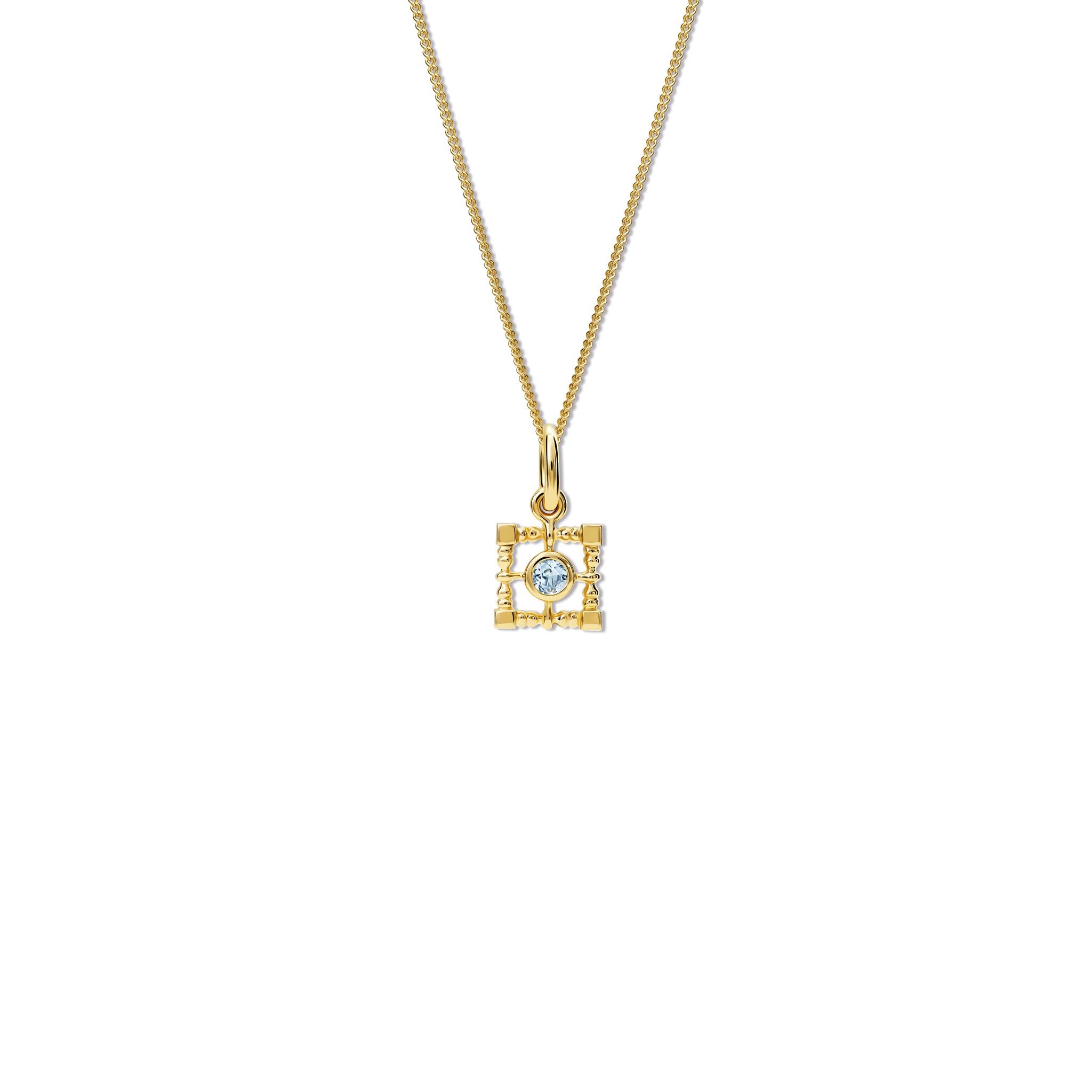 Mashrabiya Trellis Square Necklace Pendant Yellow Gold - Blue Topaz