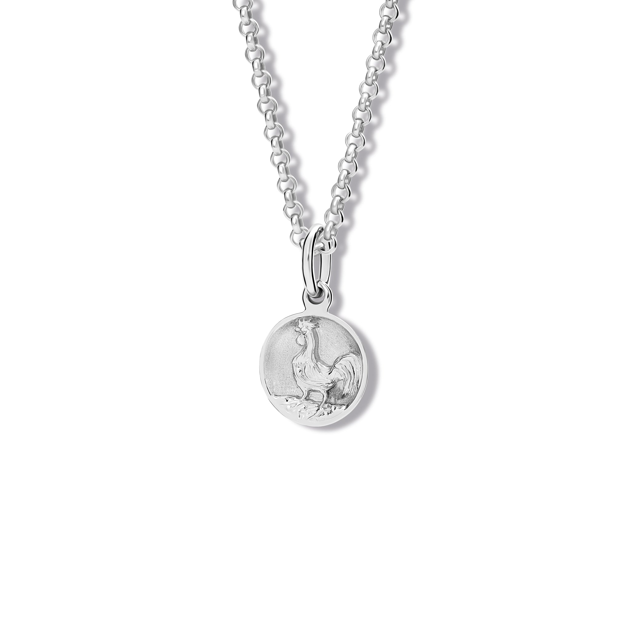 Handcrafted sterling silver necklace pendant 'en relief' with the le coq in France. 