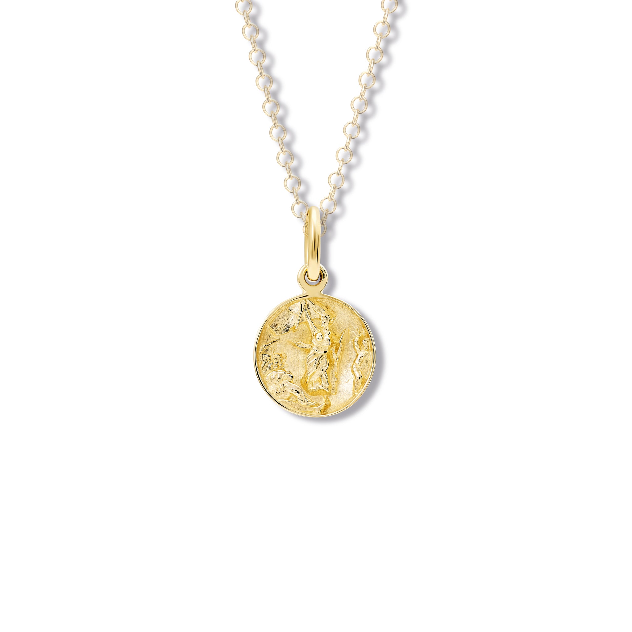 Handcrafted yellow gold necklace pendant 'en relief' with the painting of 'La Marianne' in France. 