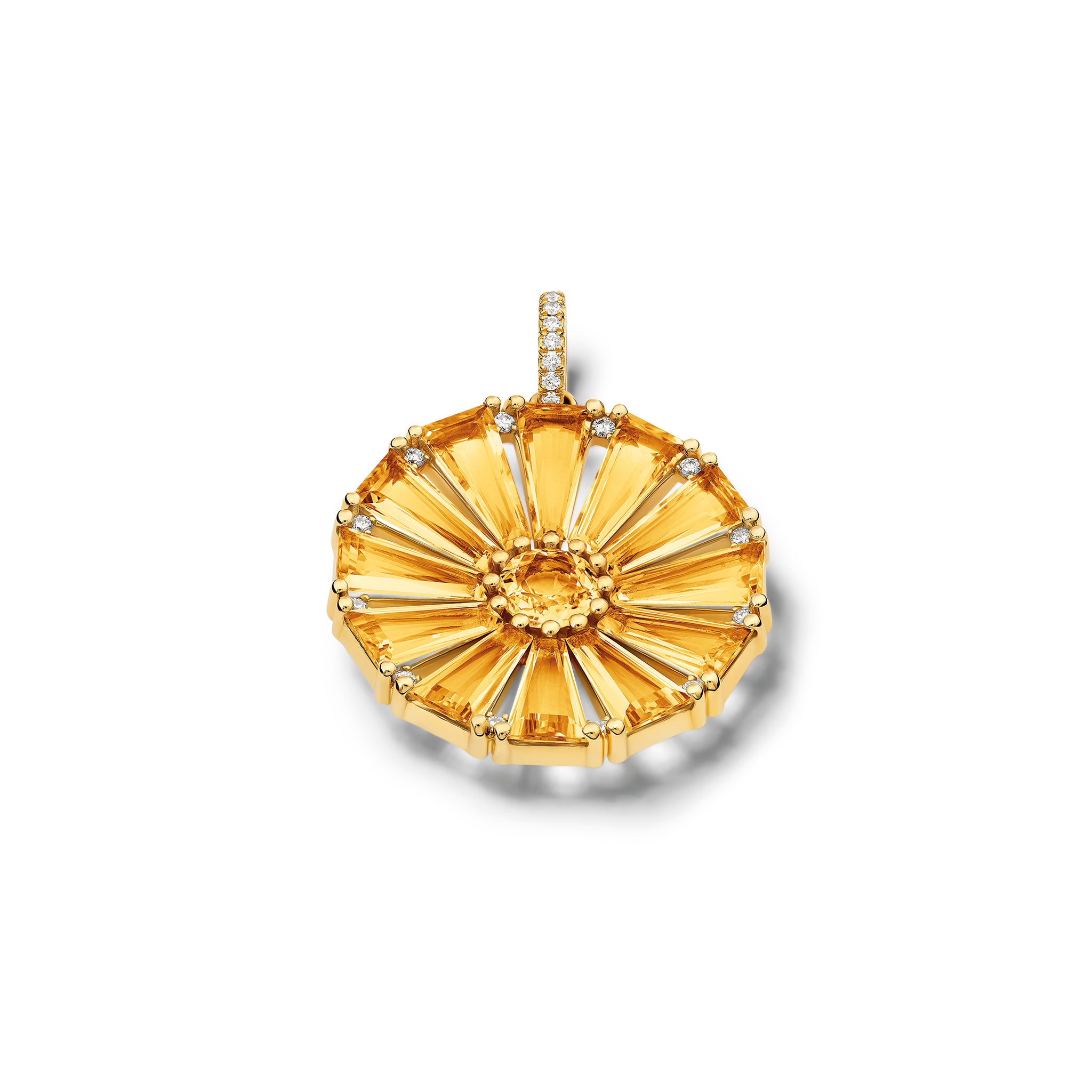 Roi Soleil Large Necklace Pendant Yellow Gold - Citrine & Diamond