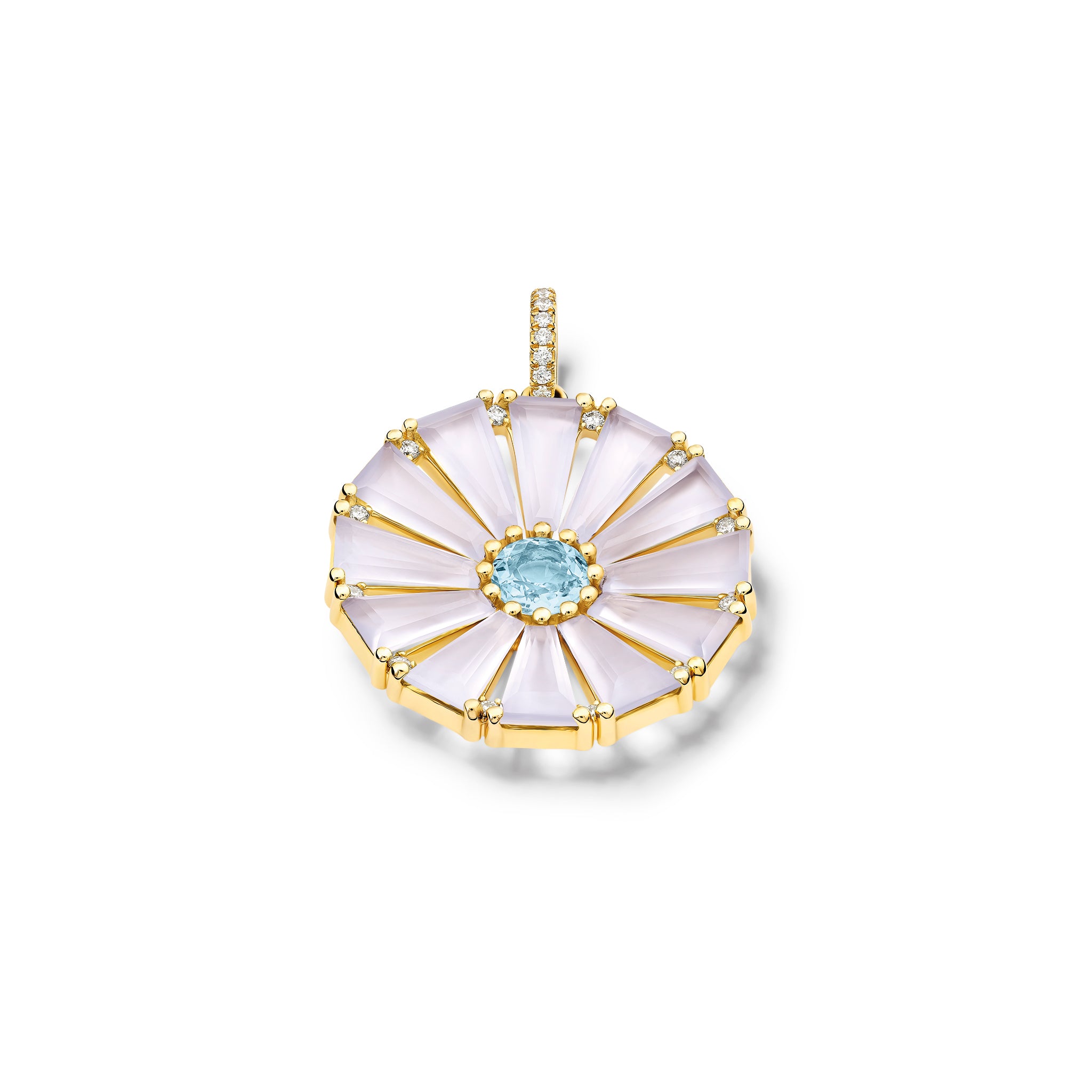 Roi Soleil Large Necklace Pendant Yellow Gold - Blue Chalcedony, Blue Topaz & Diamond