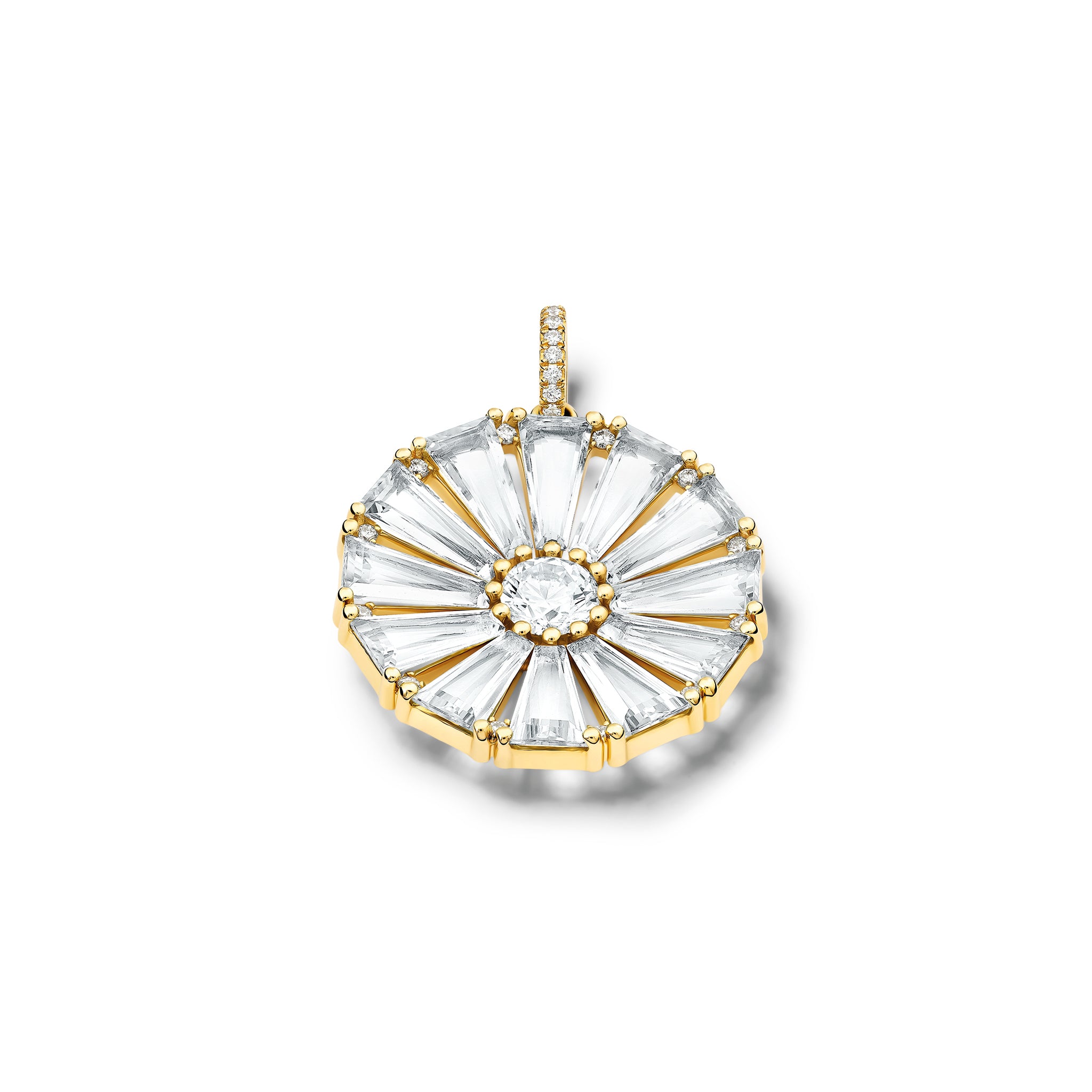 Roi Soleil Large Necklace Pendant Yellow Gold - White Topaz & Diamond