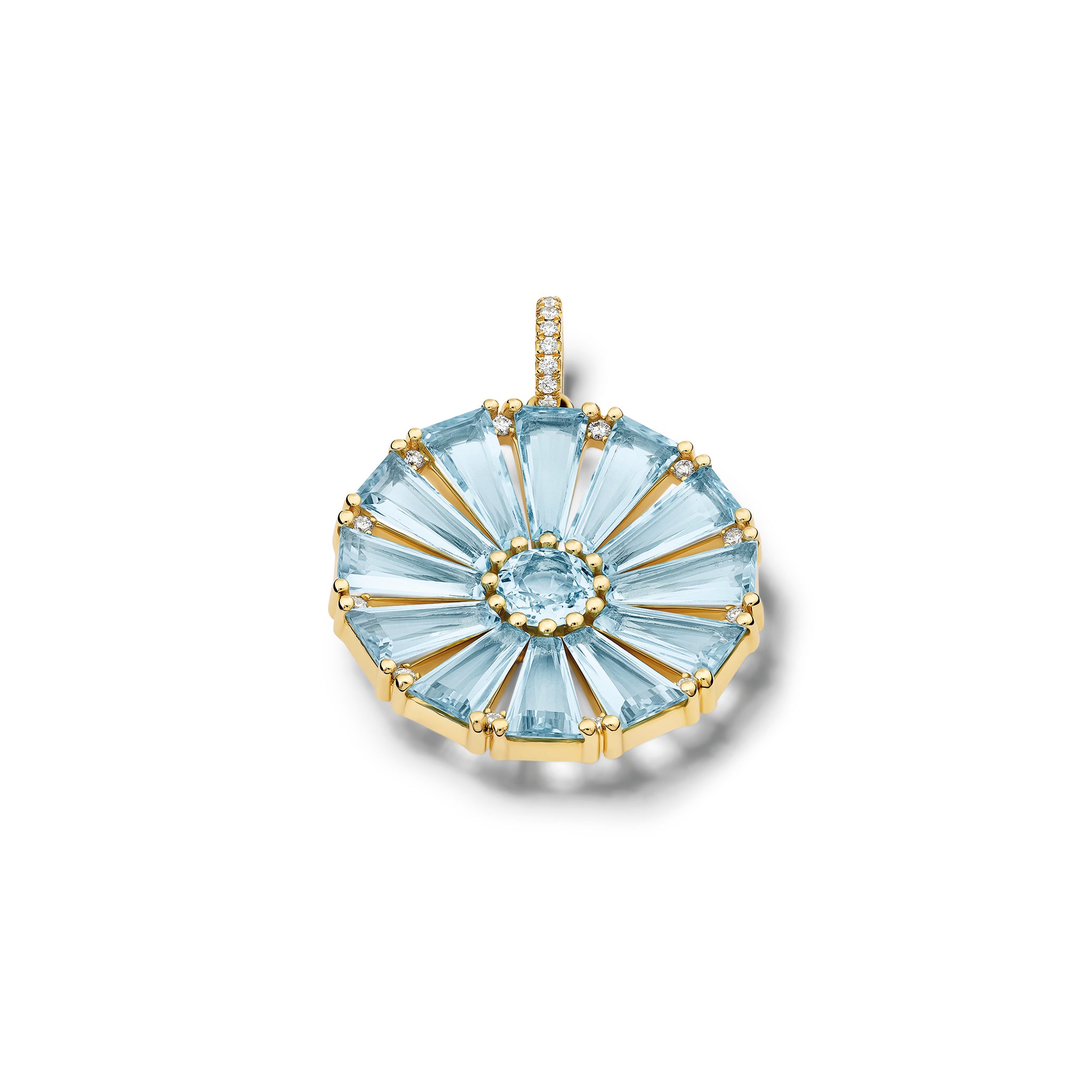 Roi Soleil Large Necklace Pendant Yellow Gold - Blue Topaz & Diamond