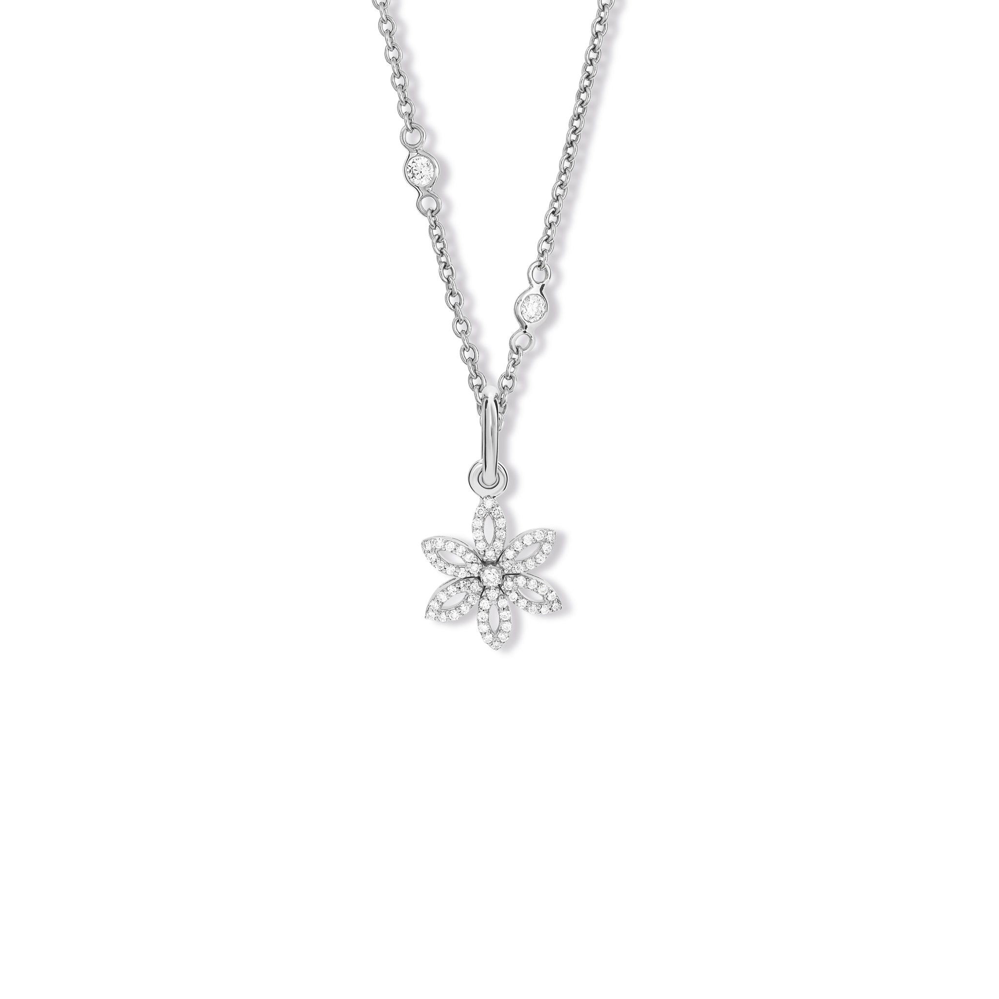 Fleur de Lys Small Necklace Pendant 18ct White Gold - Diamond Pavé