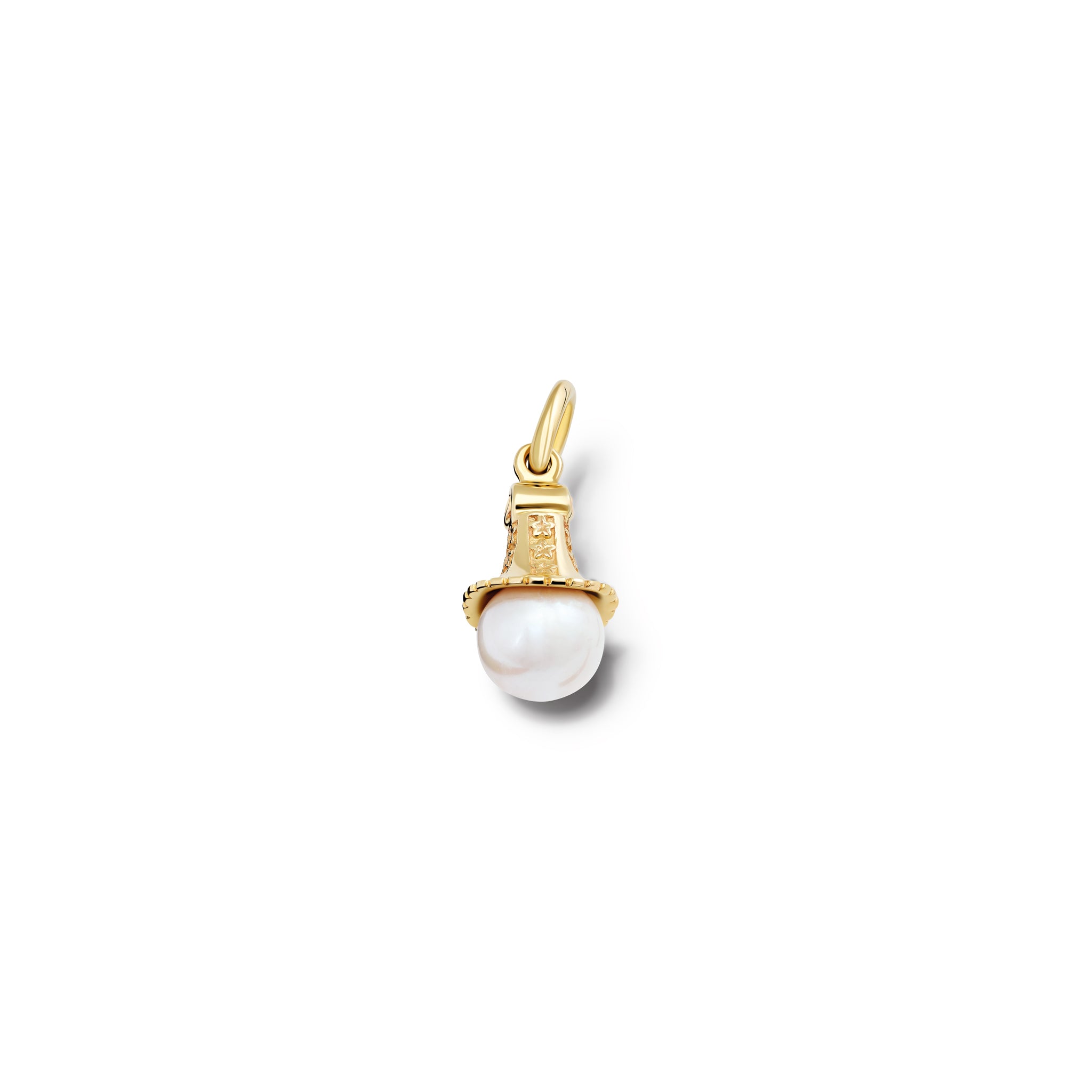 Handcrafted yellow gold necklace pendant with a pearl, birthstone of June.