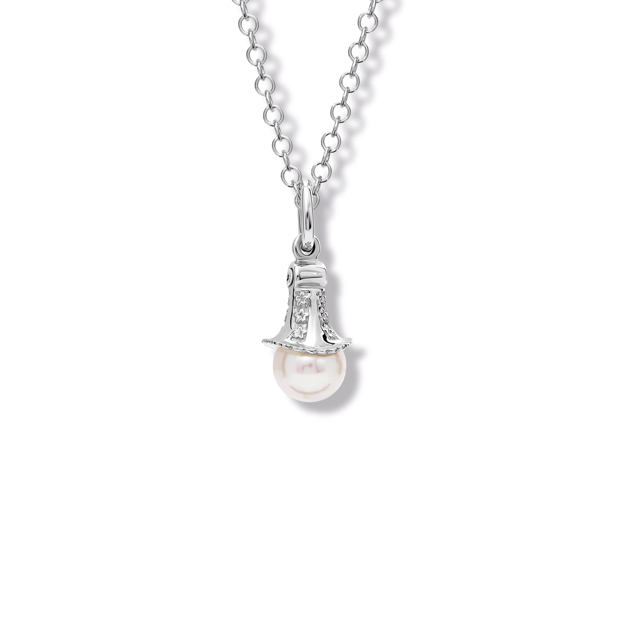 Handcrafted sterling silver necklace pendant with a pearl, birthstone of June.