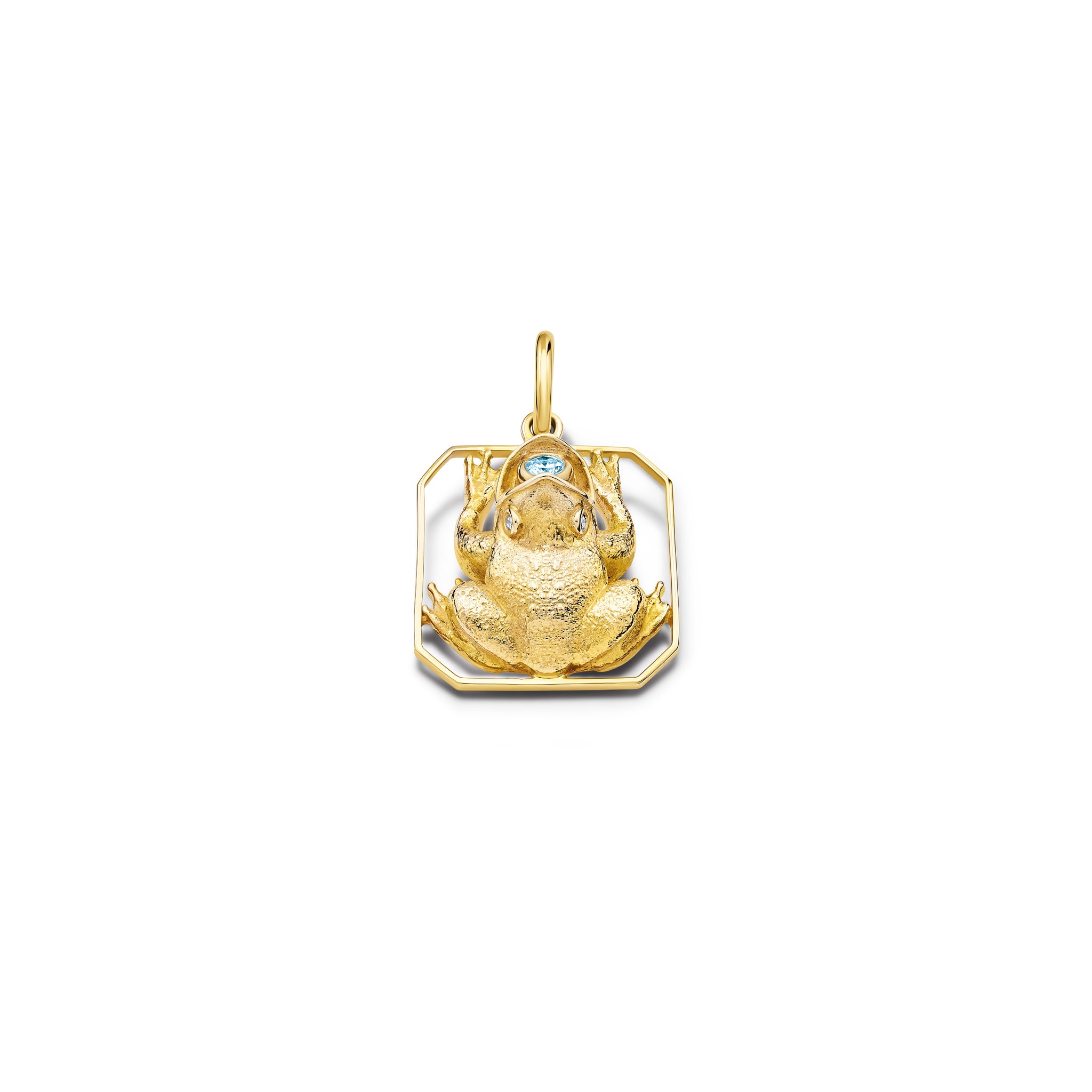 Frog Fontaine Necklace Pendant Yellow Gold - Diamond & Blue Topaz