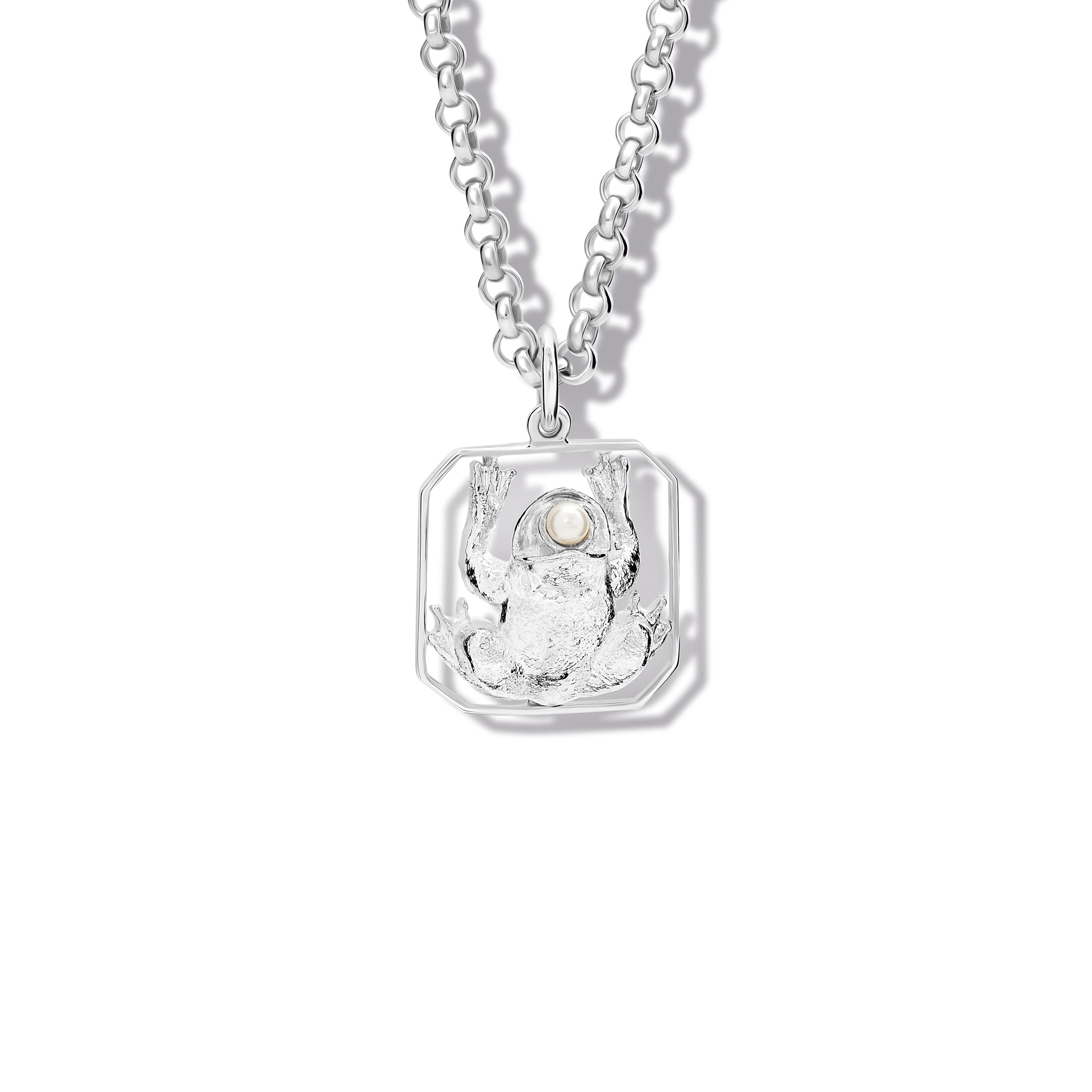 Frog Fontaine Necklace Pendant Silver - Diamond & Pearl