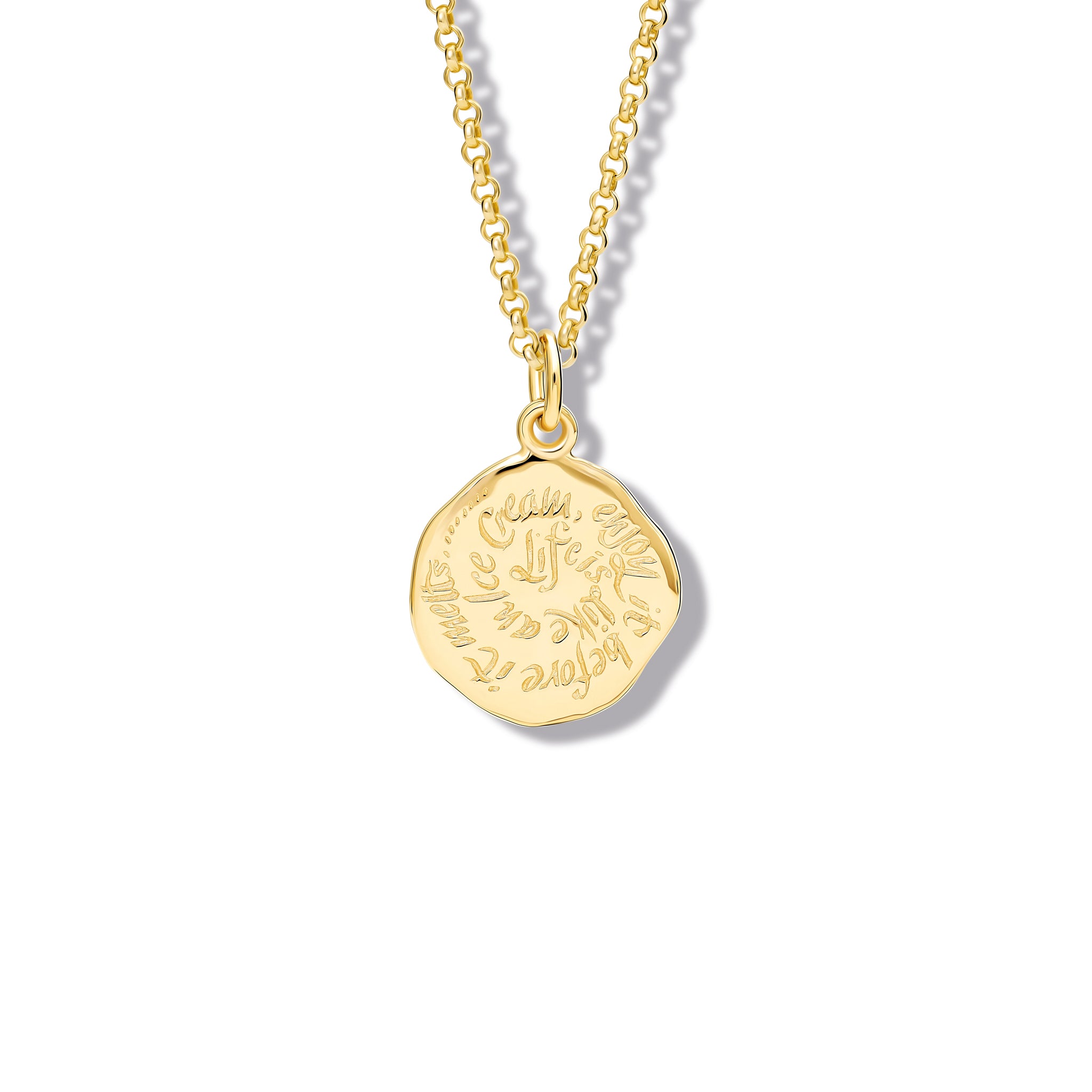Life is like An Ice Cream Quote Pendant Yellow Gold