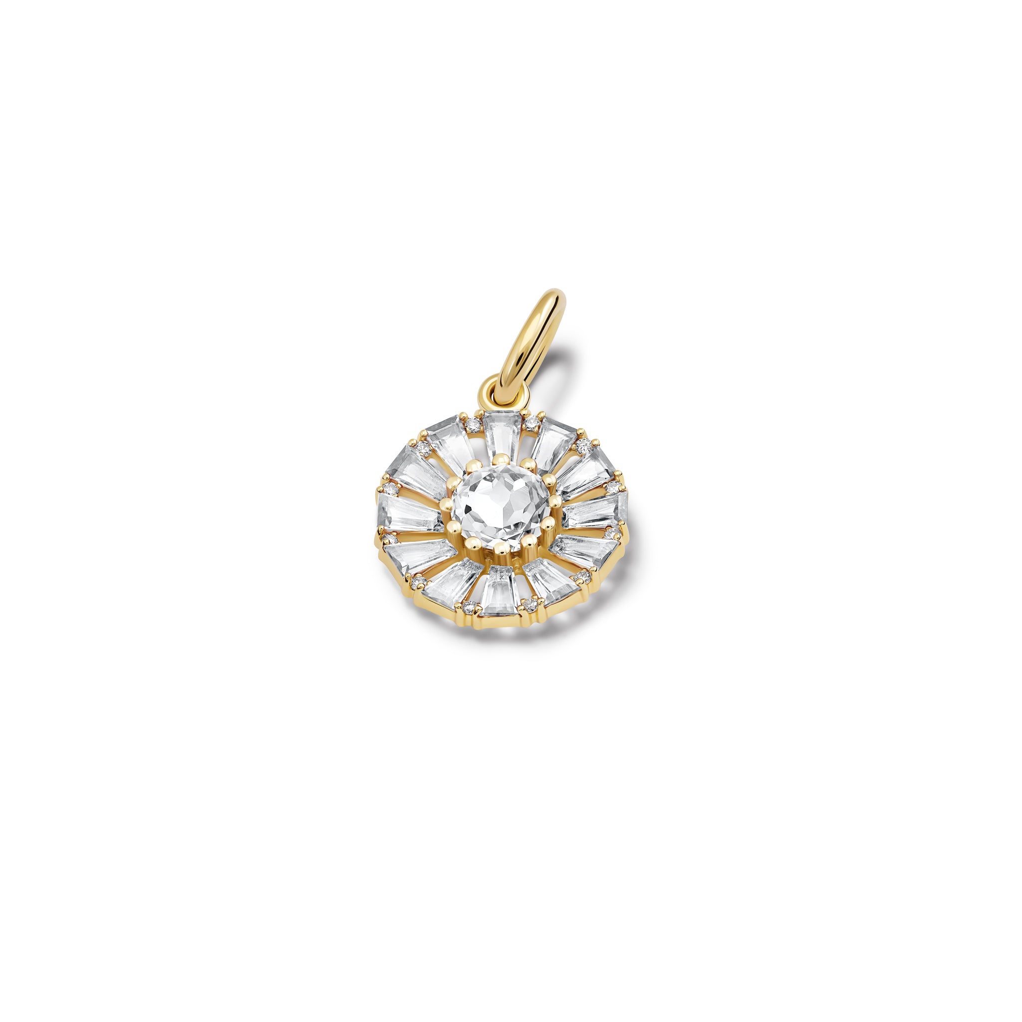 Roi Soleil Small Necklace Pendant Yellow Gold - White Topaz & Diamond