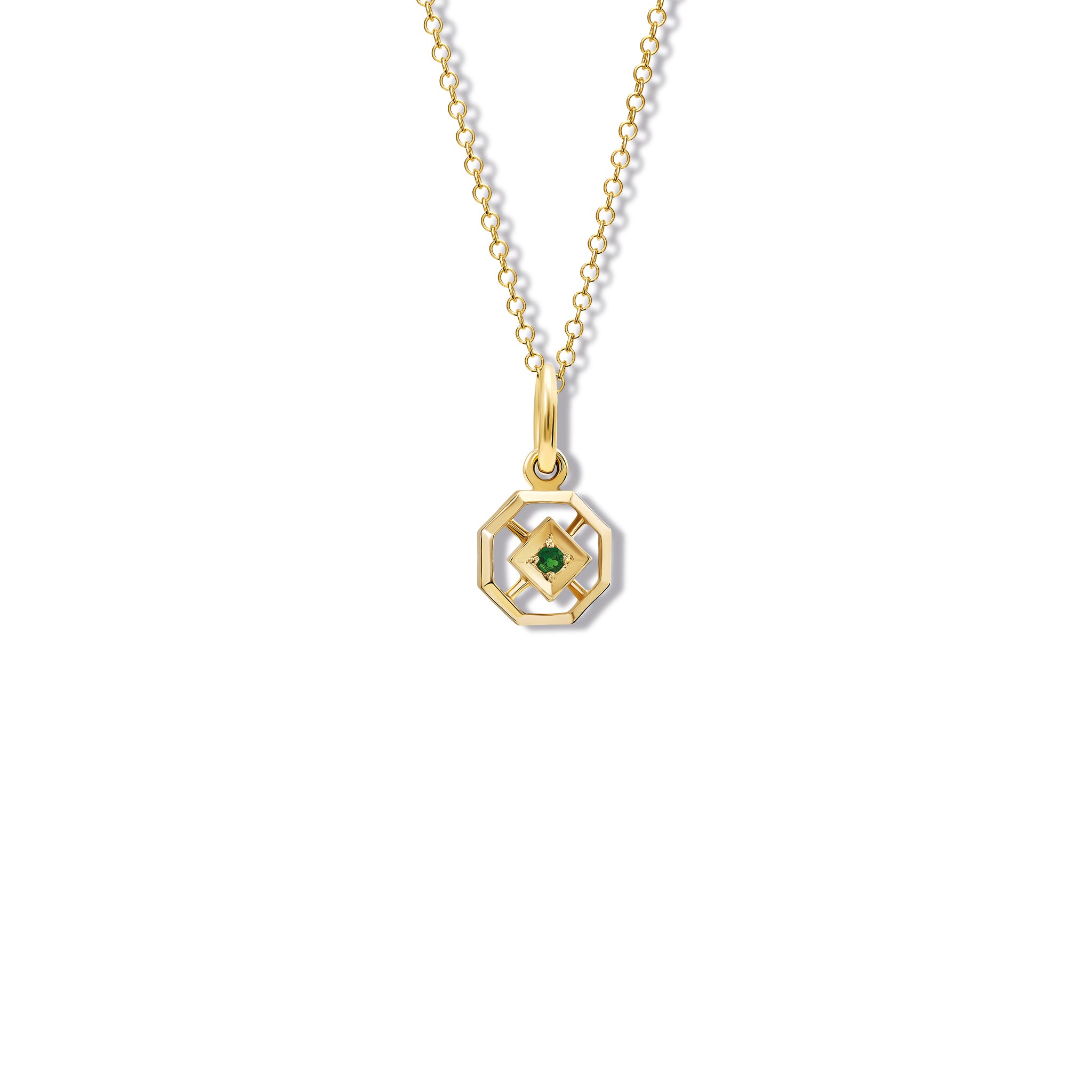 Parquet Small Necklace Pendant Yellow Gold - Emerald
