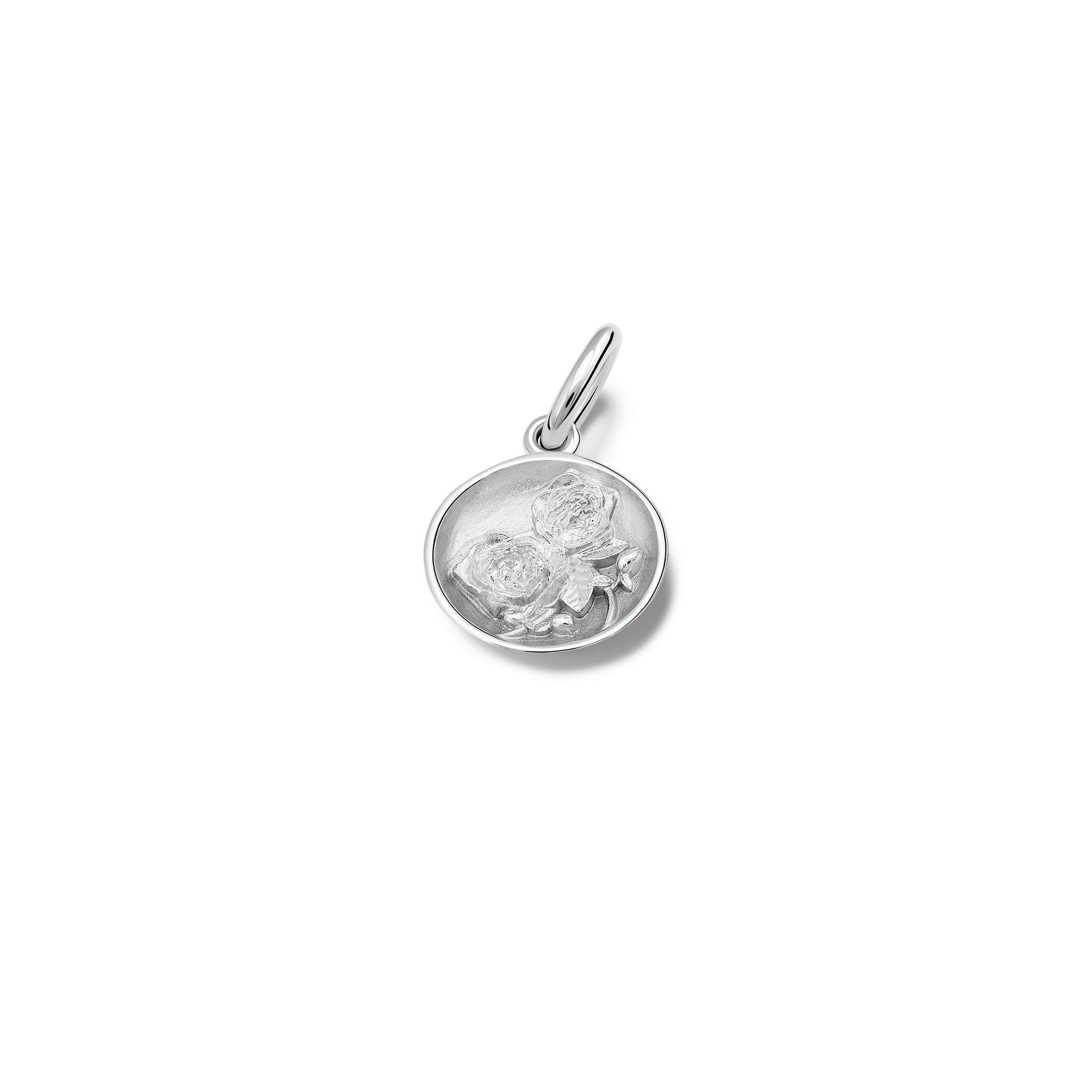 Handcrafted sterling silver necklace pendant 'en relief' with a rose.
