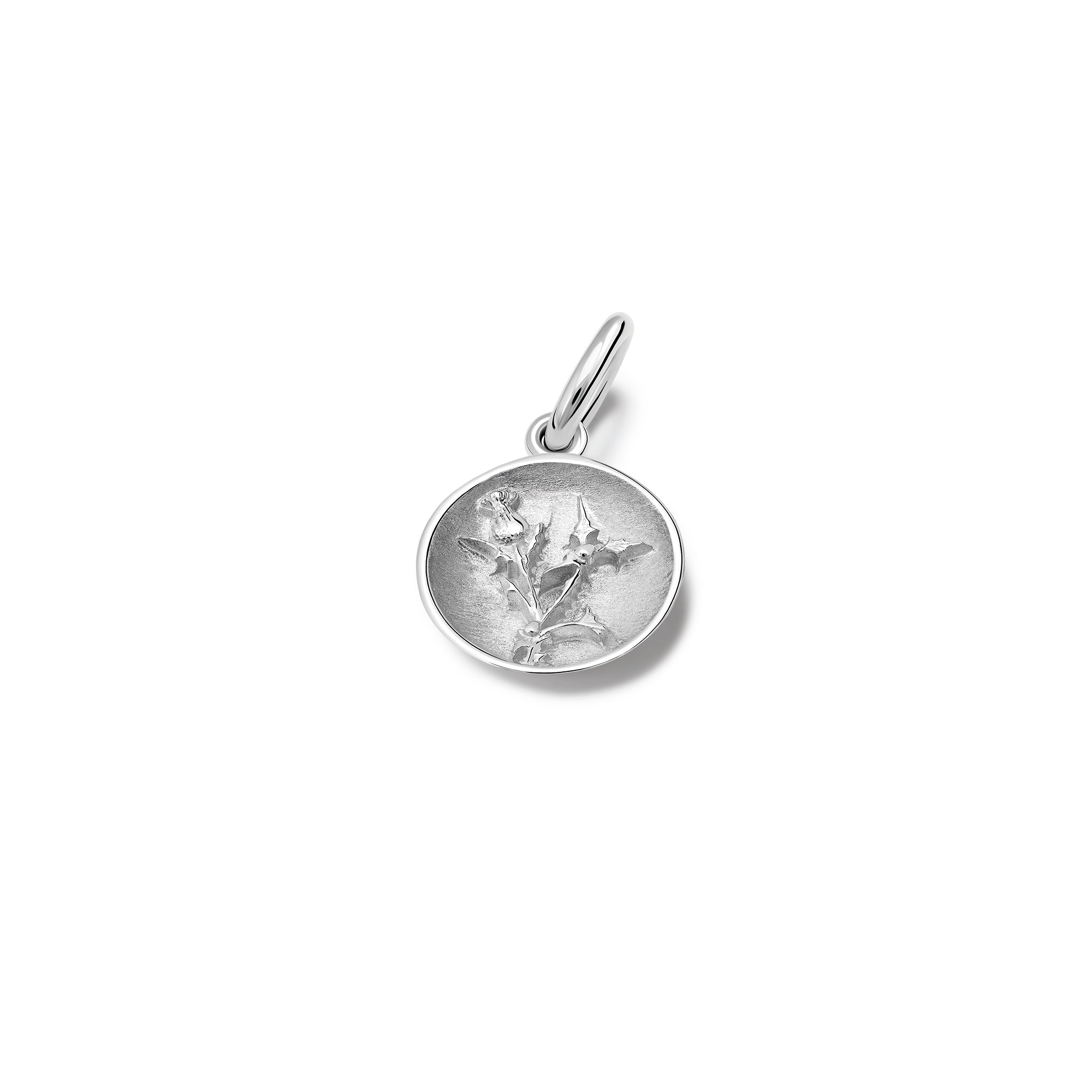 Handcrafted sterling silver necklace pendant 'en relief' with a thistle.
