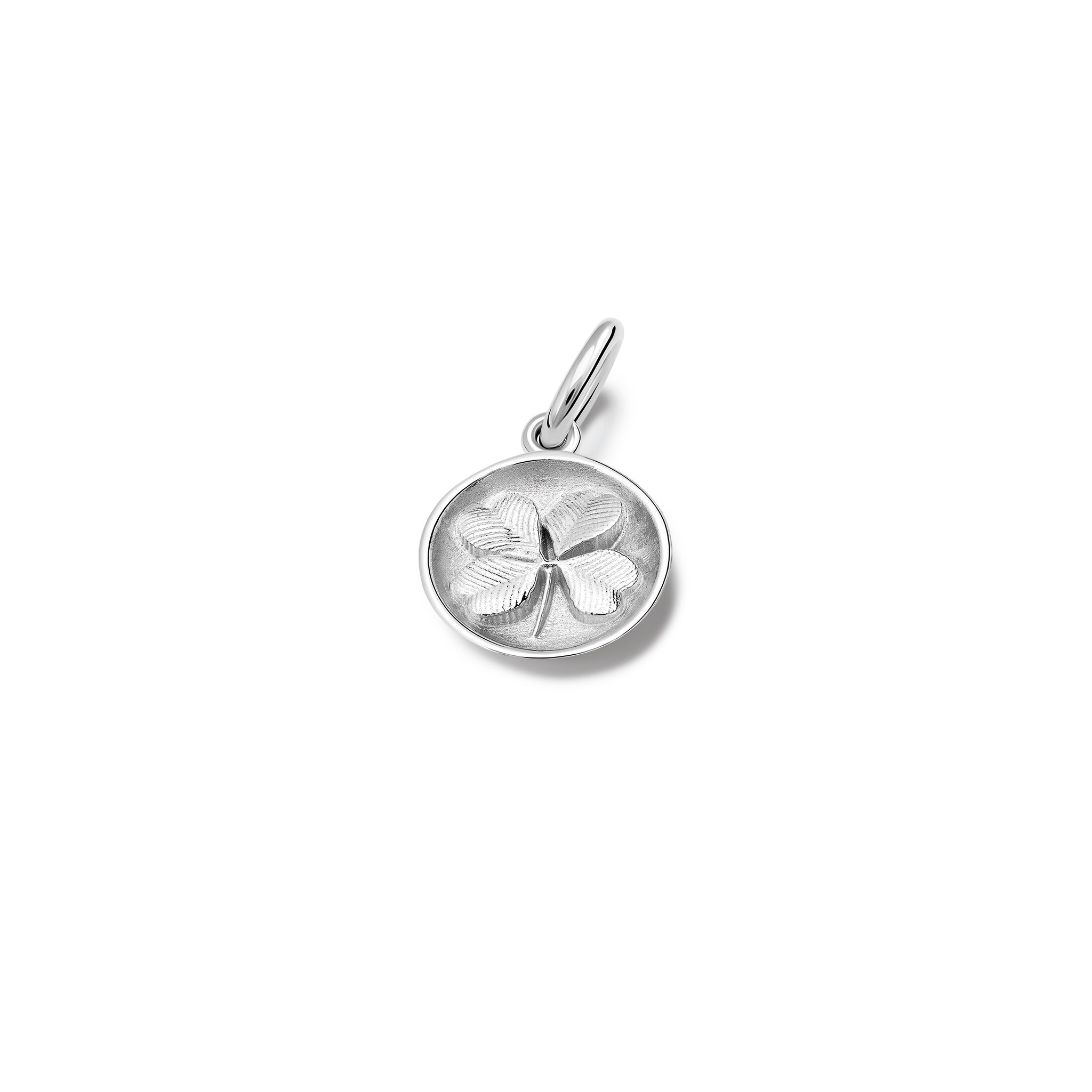 Handcrafted sterling silver necklace pendant 'en relief' with a shamrock.
