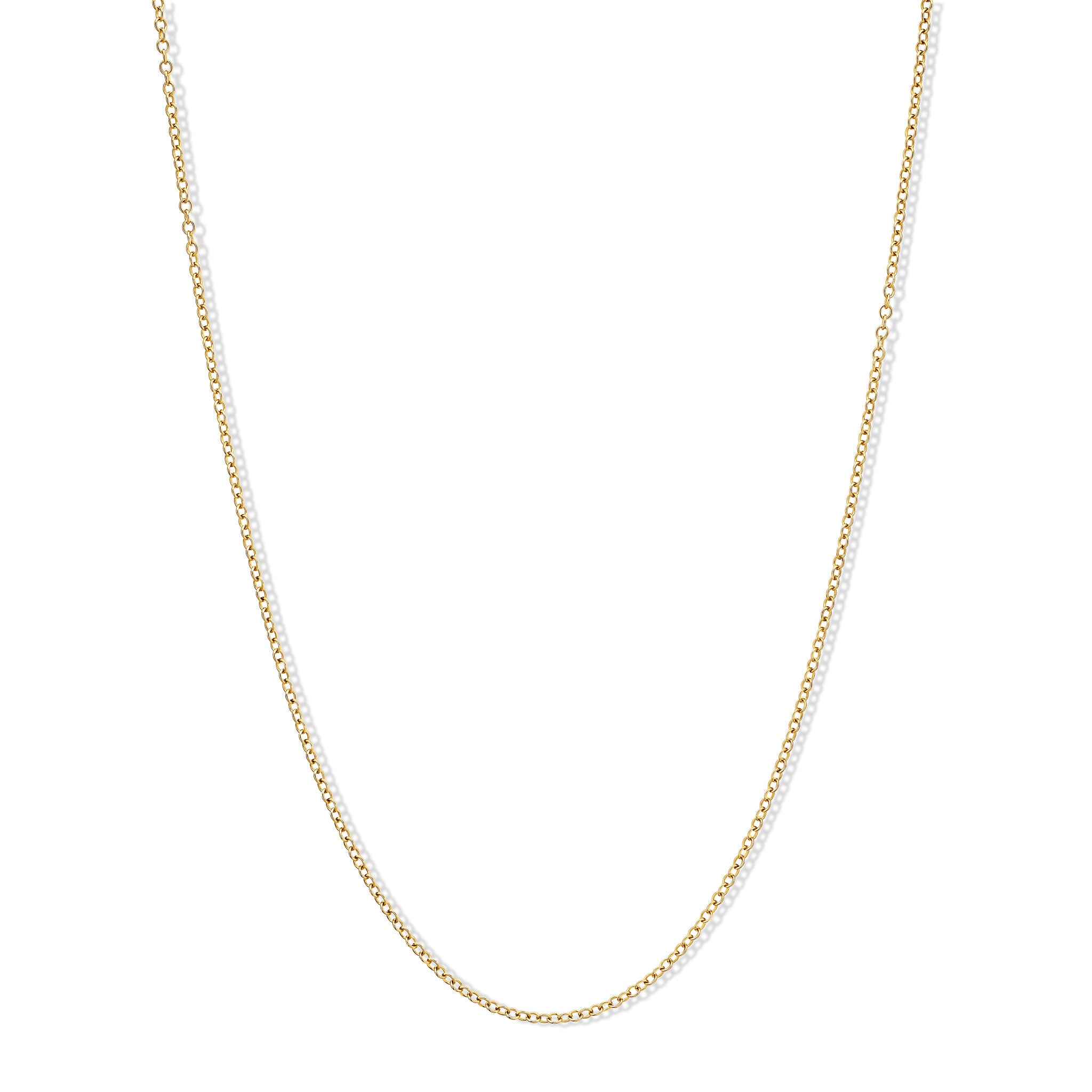 Handcrafted yellow gold necklace chain featuring small circular links.