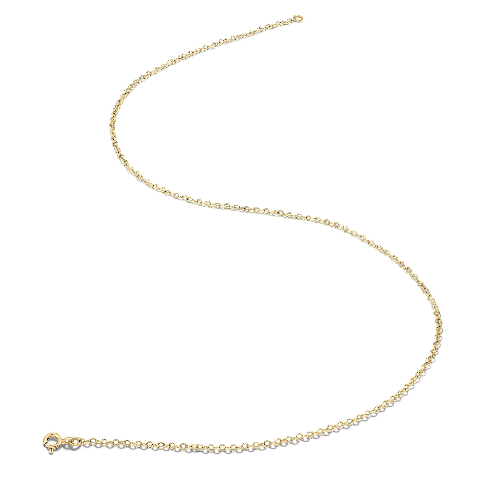 Handcrafted yellow gold necklace chain featuring small circular links.