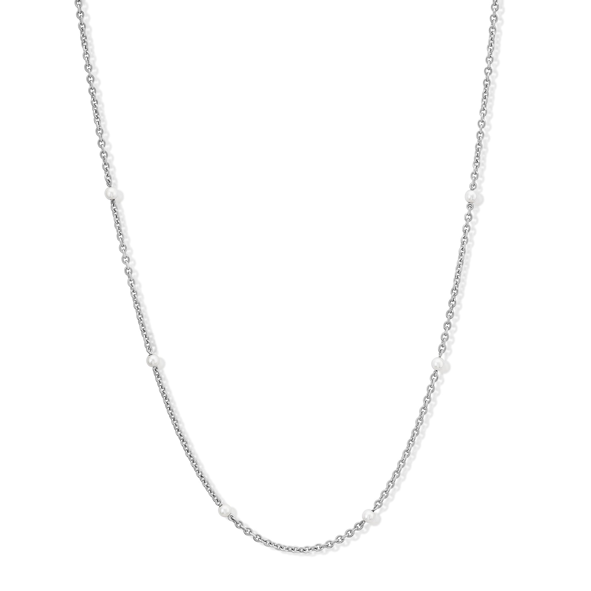 Handcrafted sterling silver necklace chain featuring small circular links with pearls.