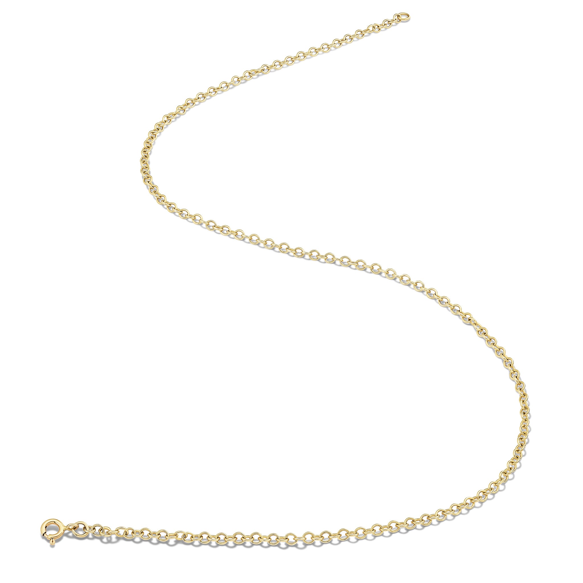 Handcrafted yellow gold necklace chain featuring small circular links.