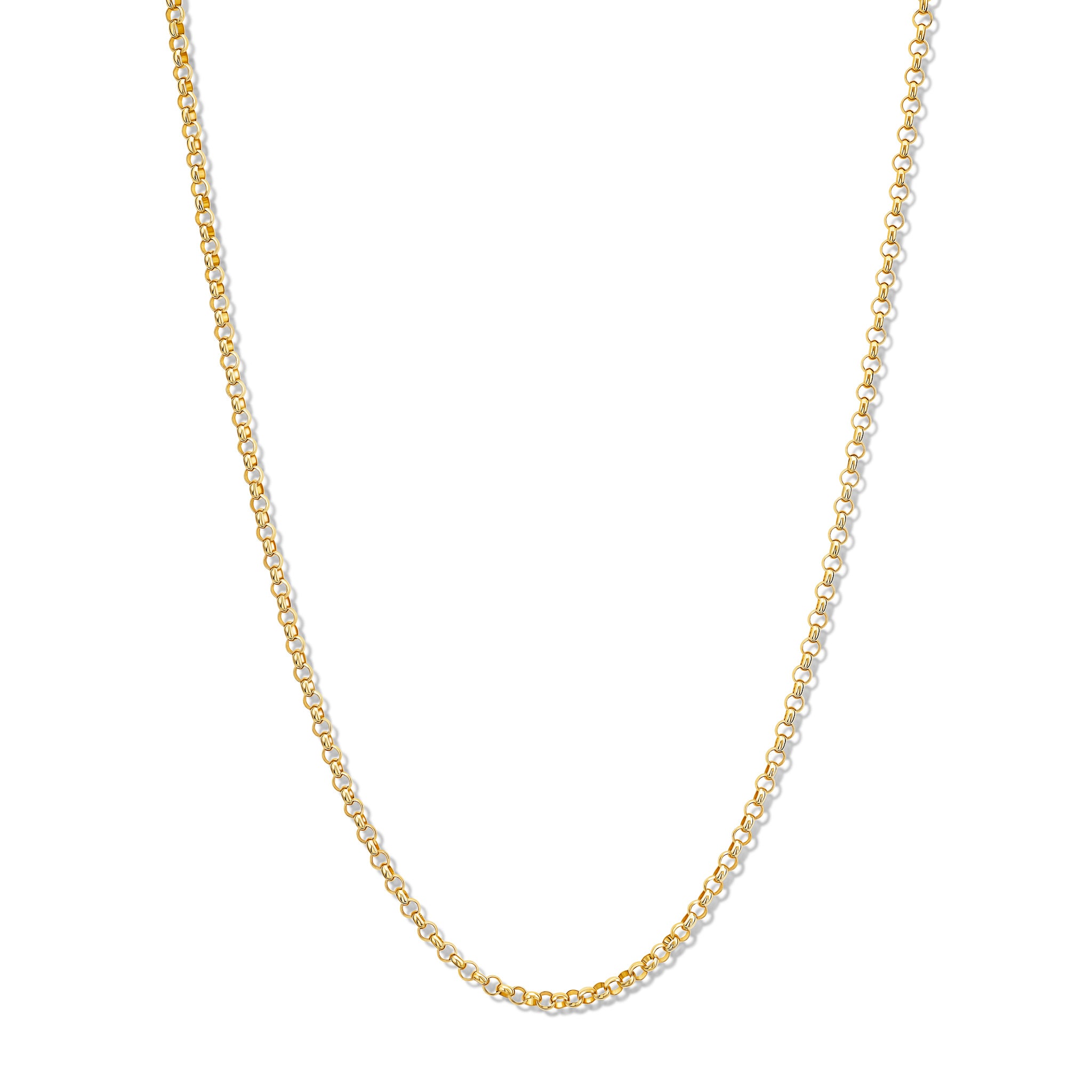 Handcrafted yellow gold necklace chain featuring small round links.