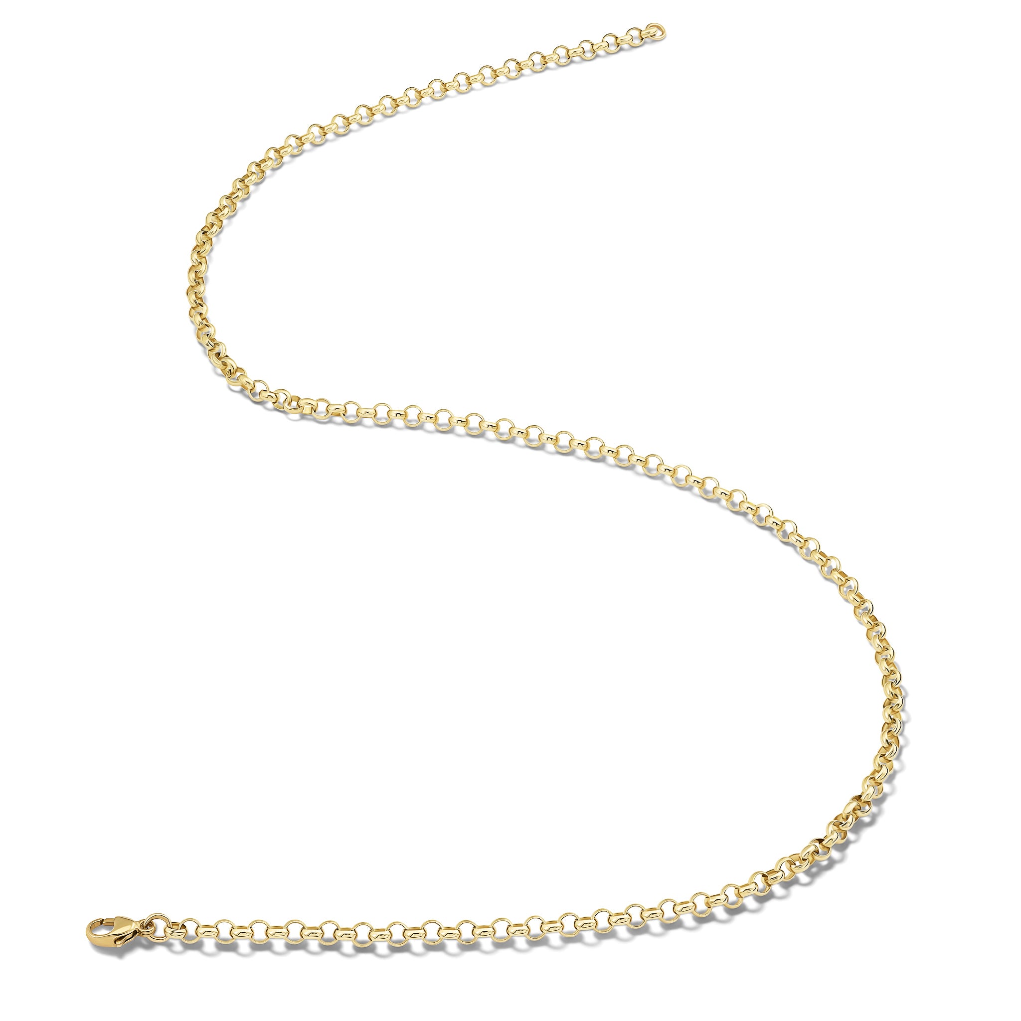 Handcrafted yellow gold necklace chain featuring small round links.