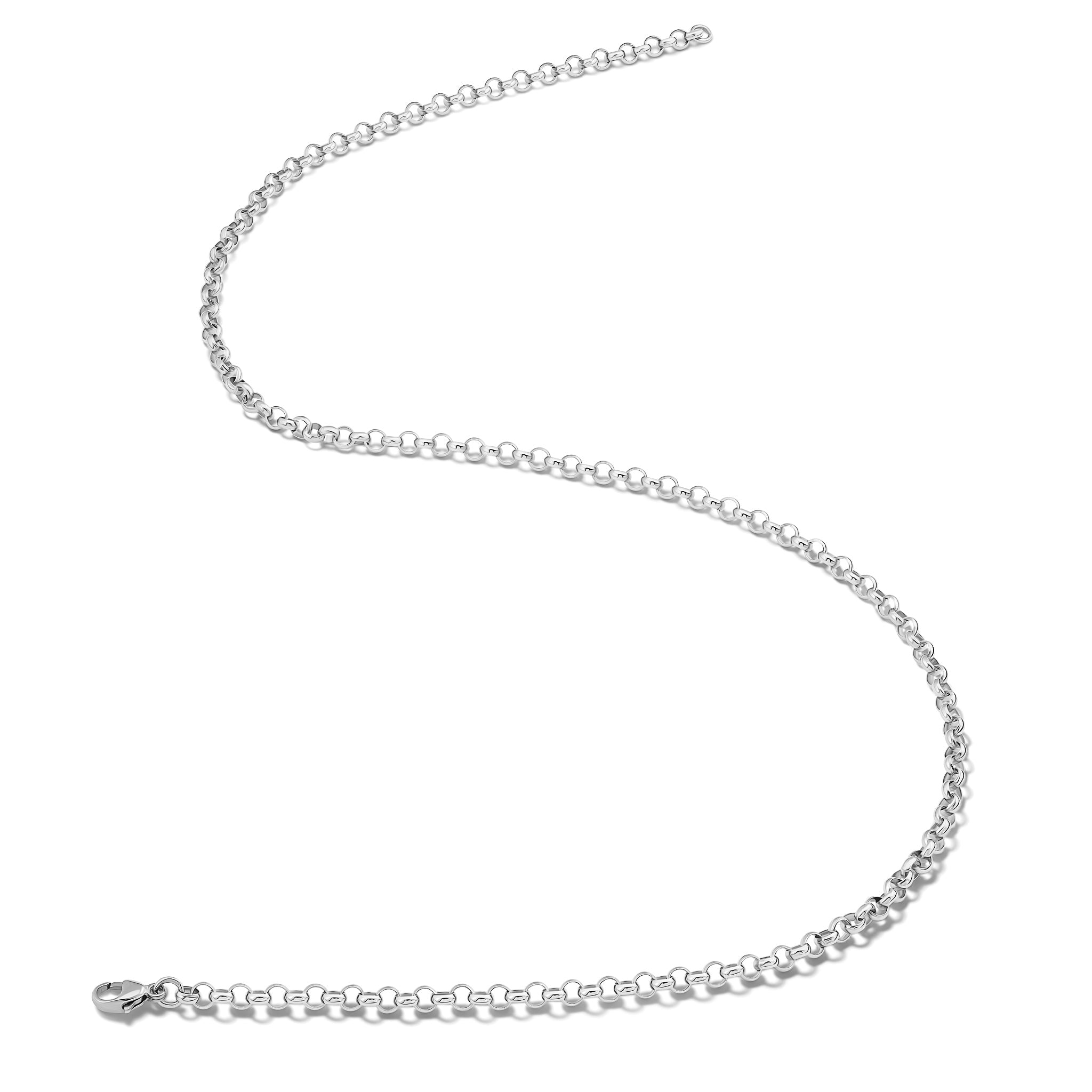 Handcrafted white gold necklace chain featuring small round links.