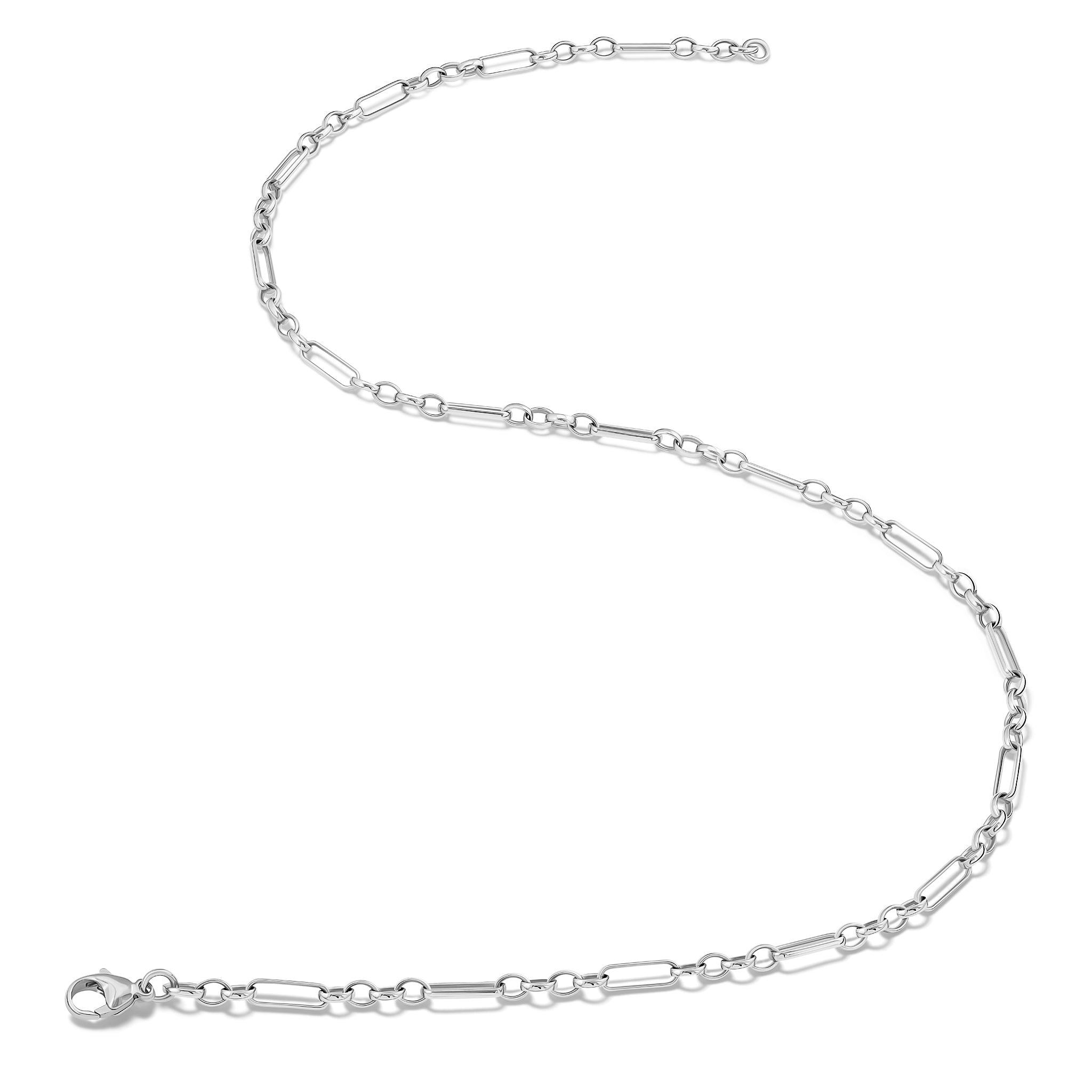 Handcrafted sterling silver necklace chain featuring oval and rectangular links.