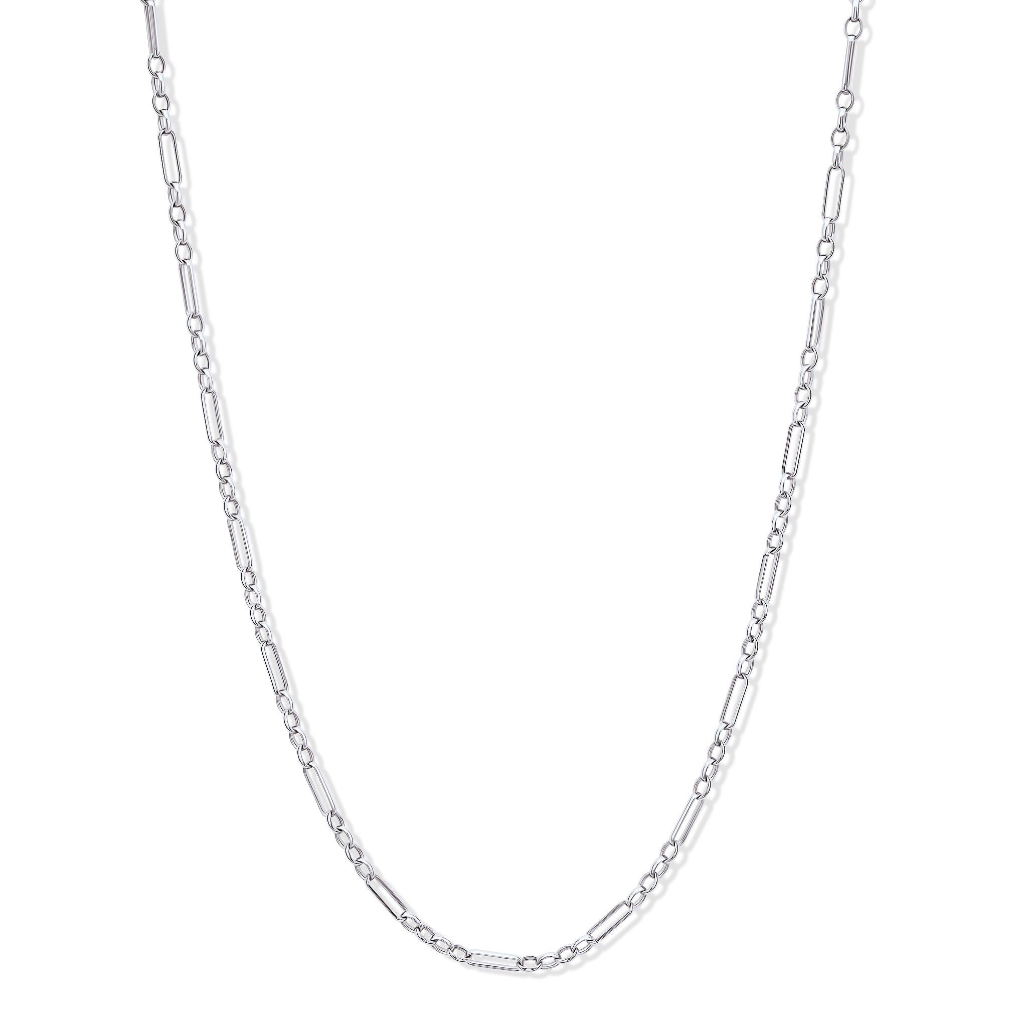 Handcrafted sterling silver necklace chain featuring oval and rectangular links.